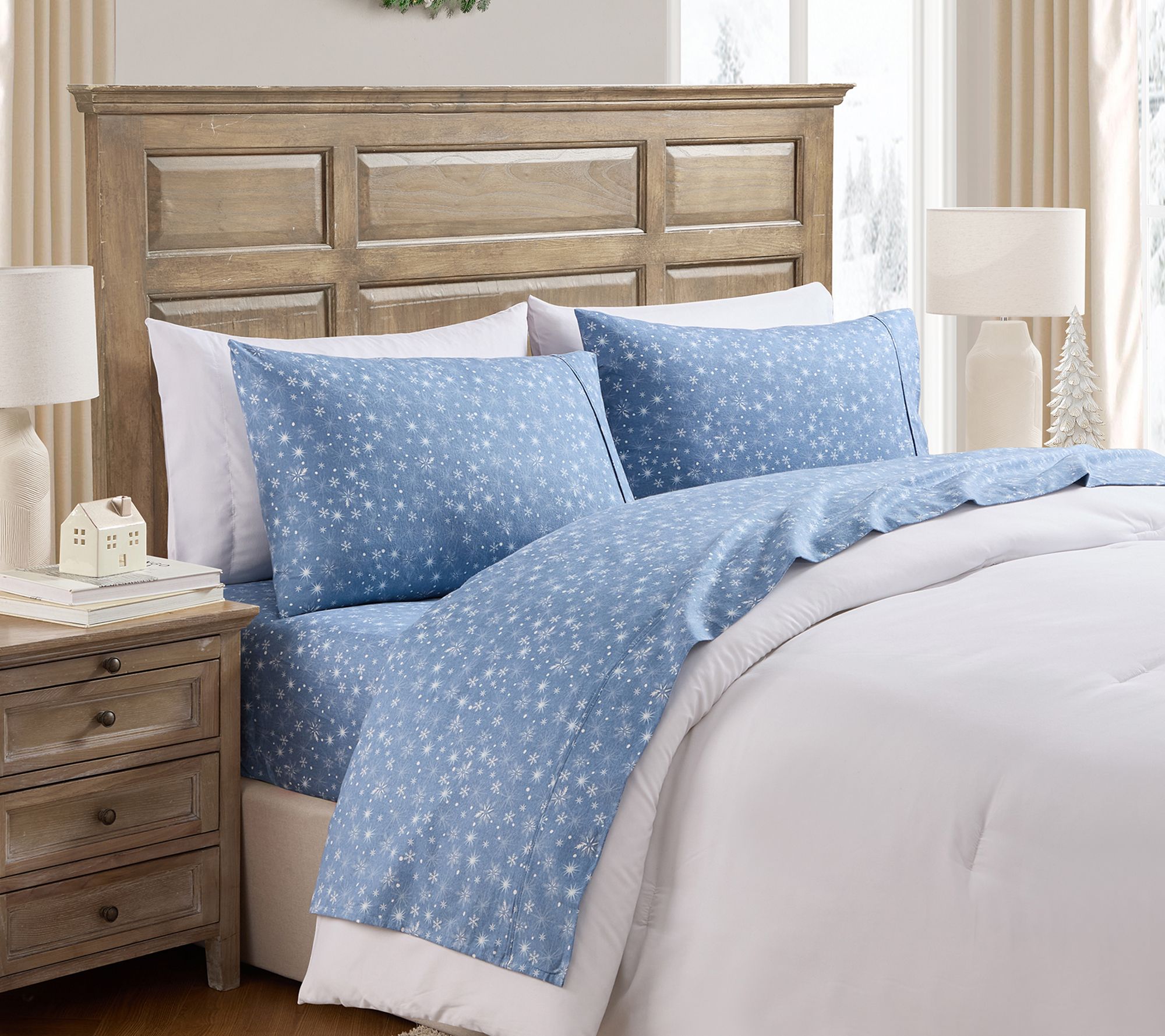 Hallmark Snowflakes Cotton Flannel Bed Sheet Set, King