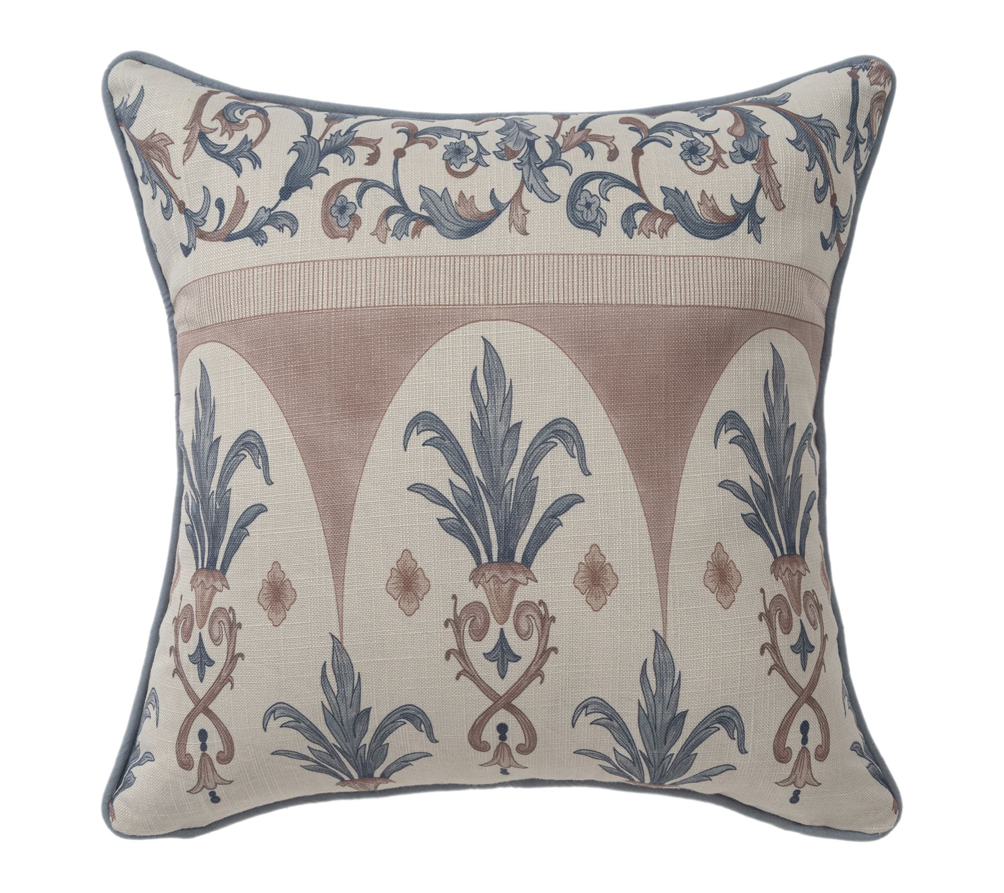 Ox Bay Blue/Clay Damask Recycled P.E.T. Throw Pillow, 20"x20"