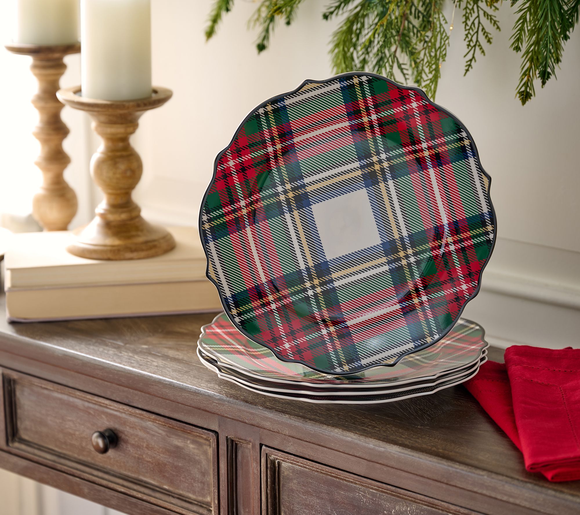 "As Is" Mrs. H by Dee Hilfiger Set of 4 Plaid Dinner Plates