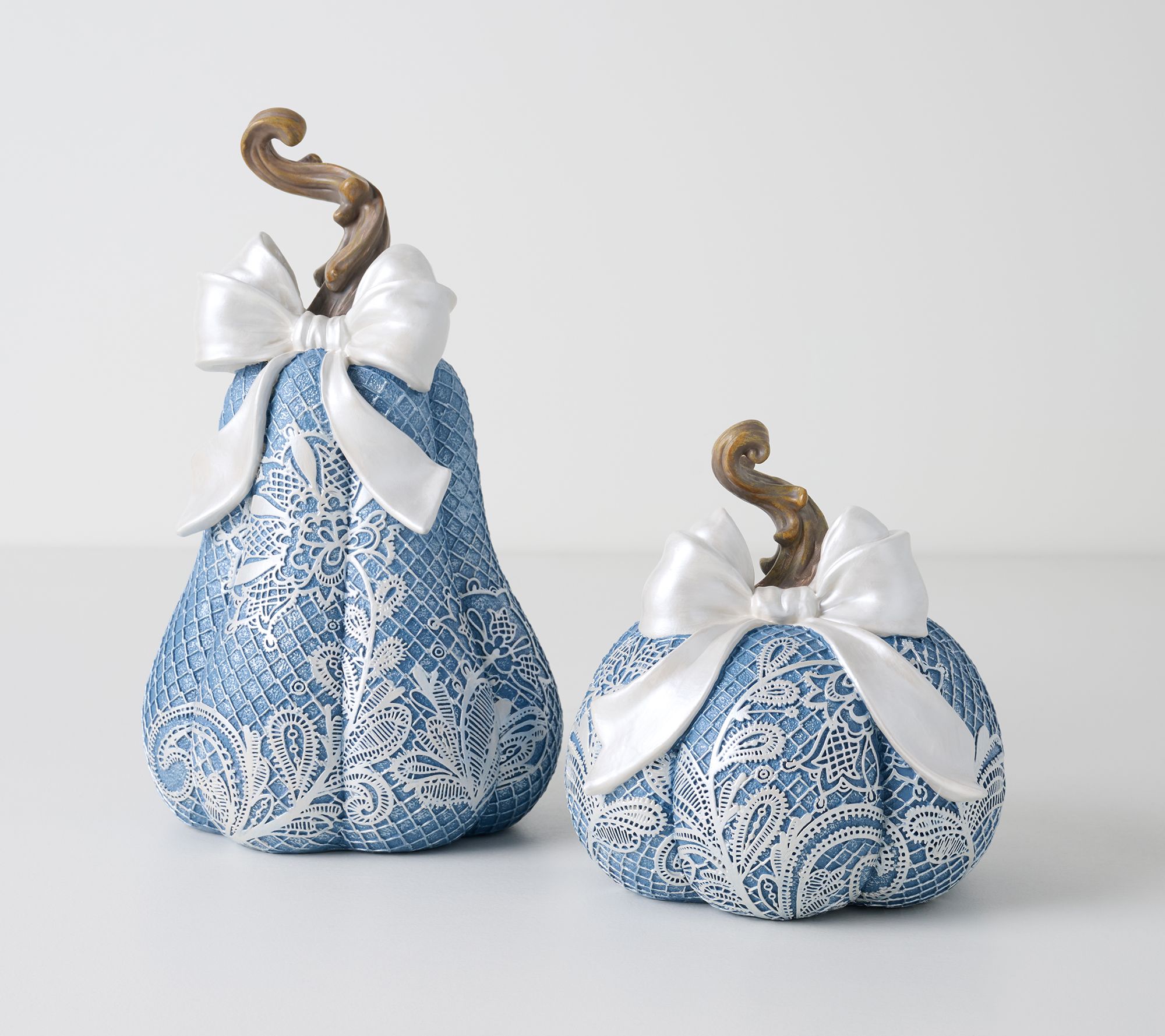 Set of 2 Chantilly Lace Pumpkins with Bow by Valerie