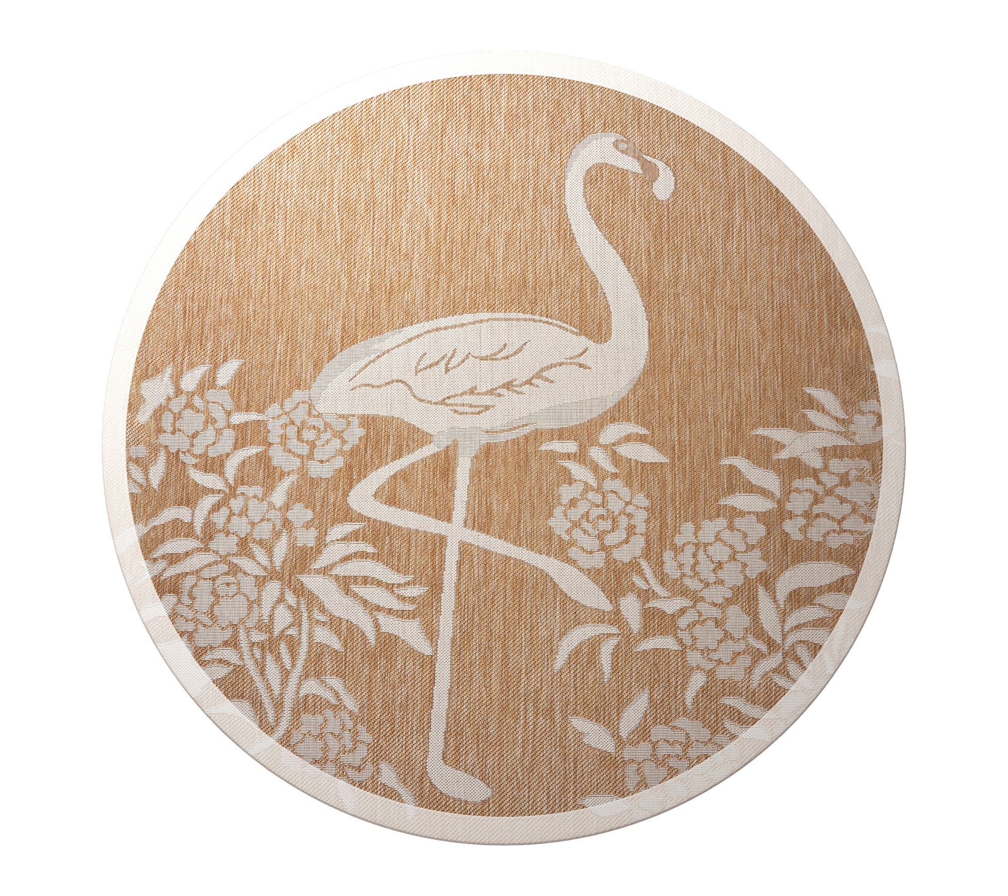  Ox Bay Tropical Flamingo Outdoor Round Rug, Beige, 5'3" Round