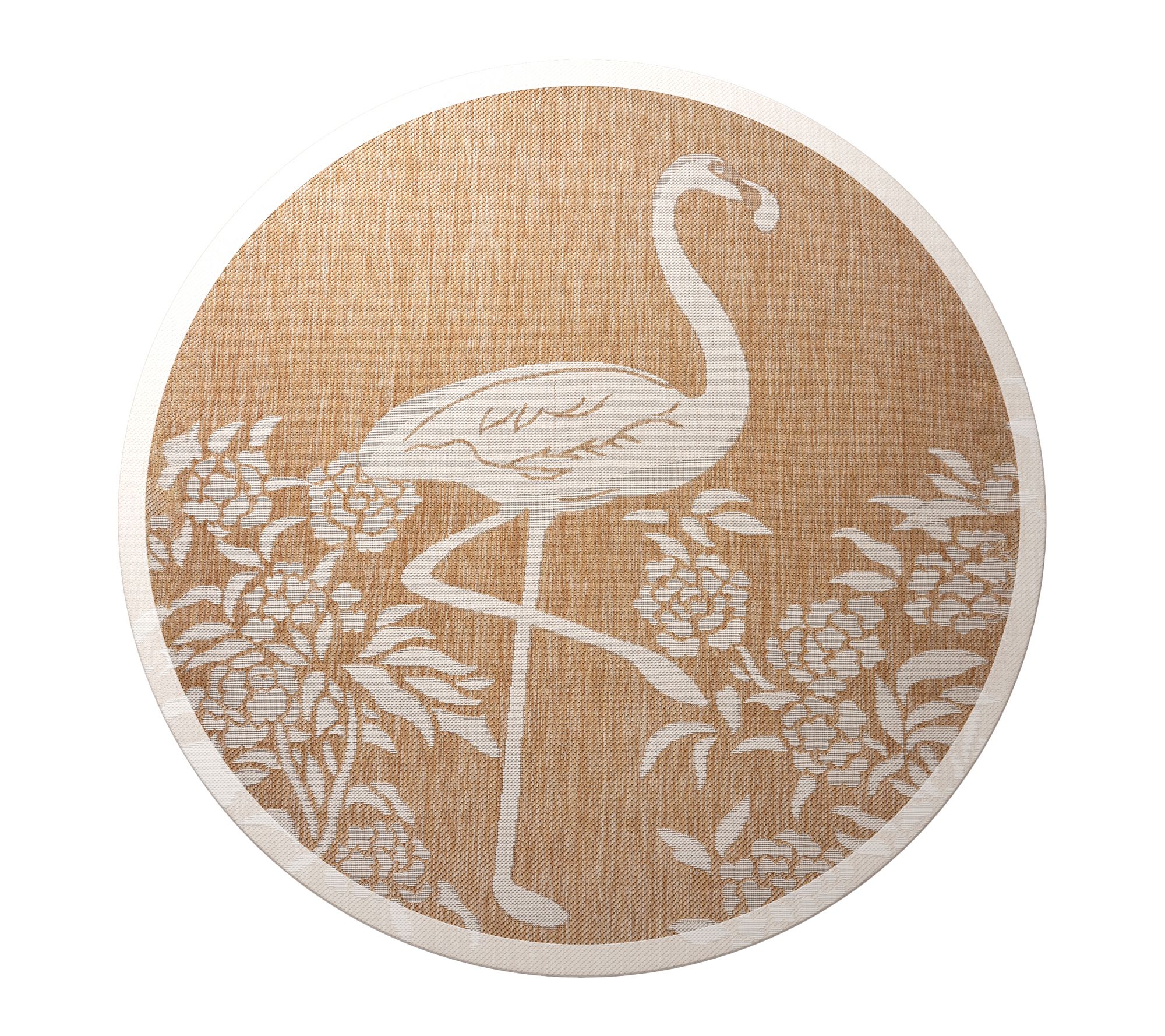 Ox Bay Tropical Flamingo Outdoor Round Rug, Beige, 5'3" Round