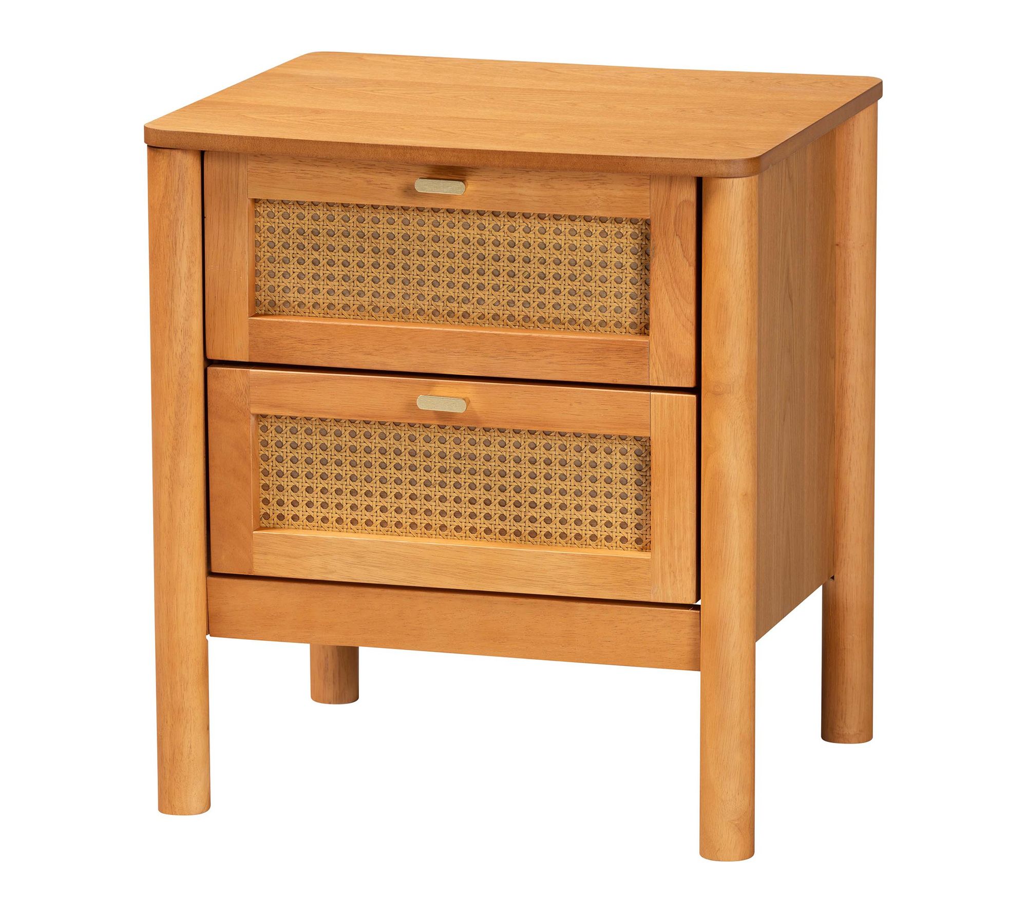 Baxton Studio J enn Golden Brow n Wood Nightsta nd with Rattan
