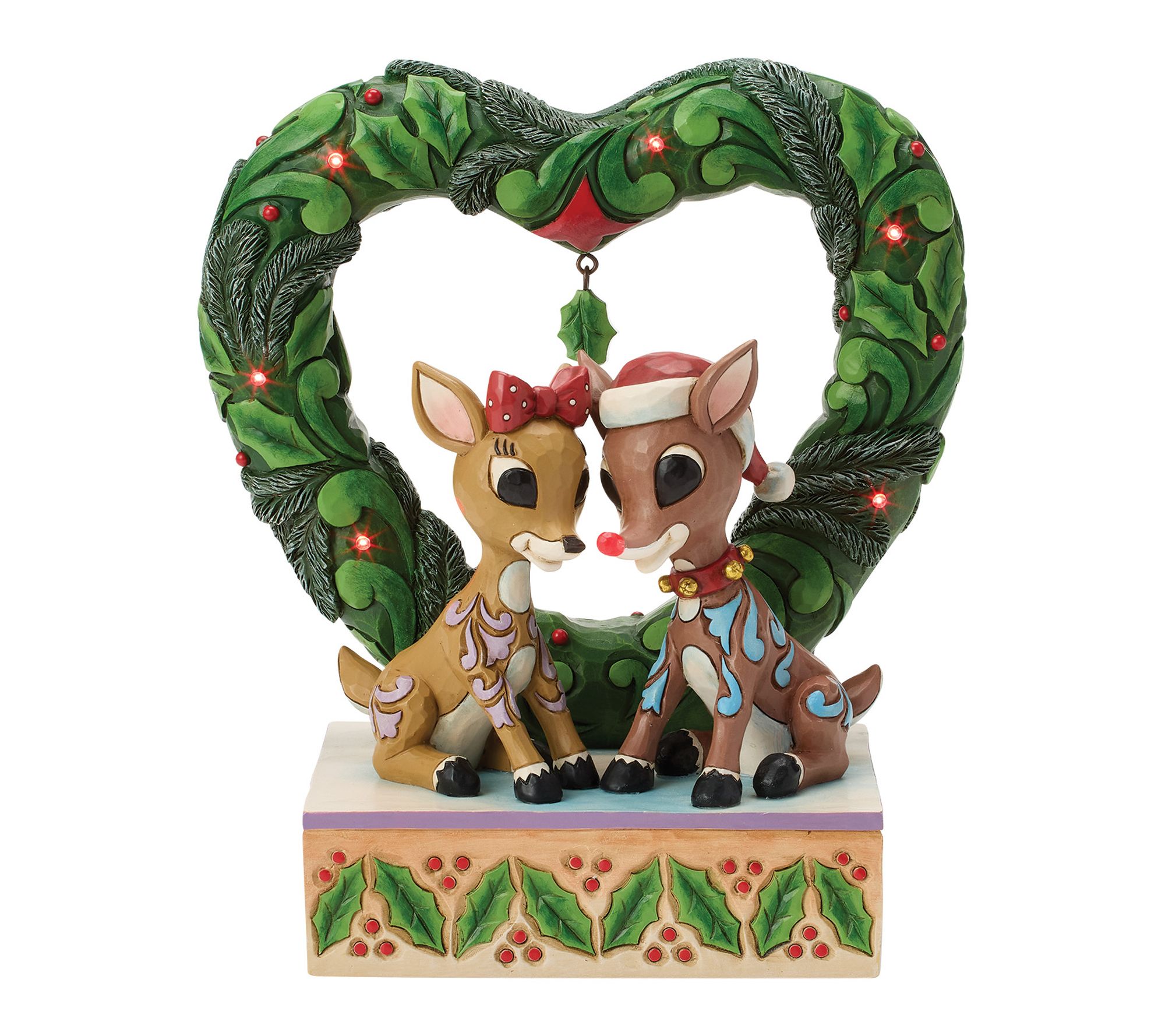 Jim Shore Rudolph & Clarice Heart Wreath Figurine 7.5in H