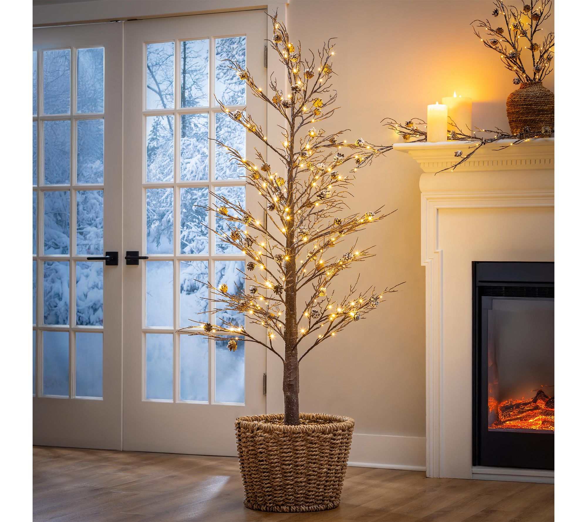 Evergreen 72"H Indoor/Outdoor LED Tree with Frosted Pine Cones