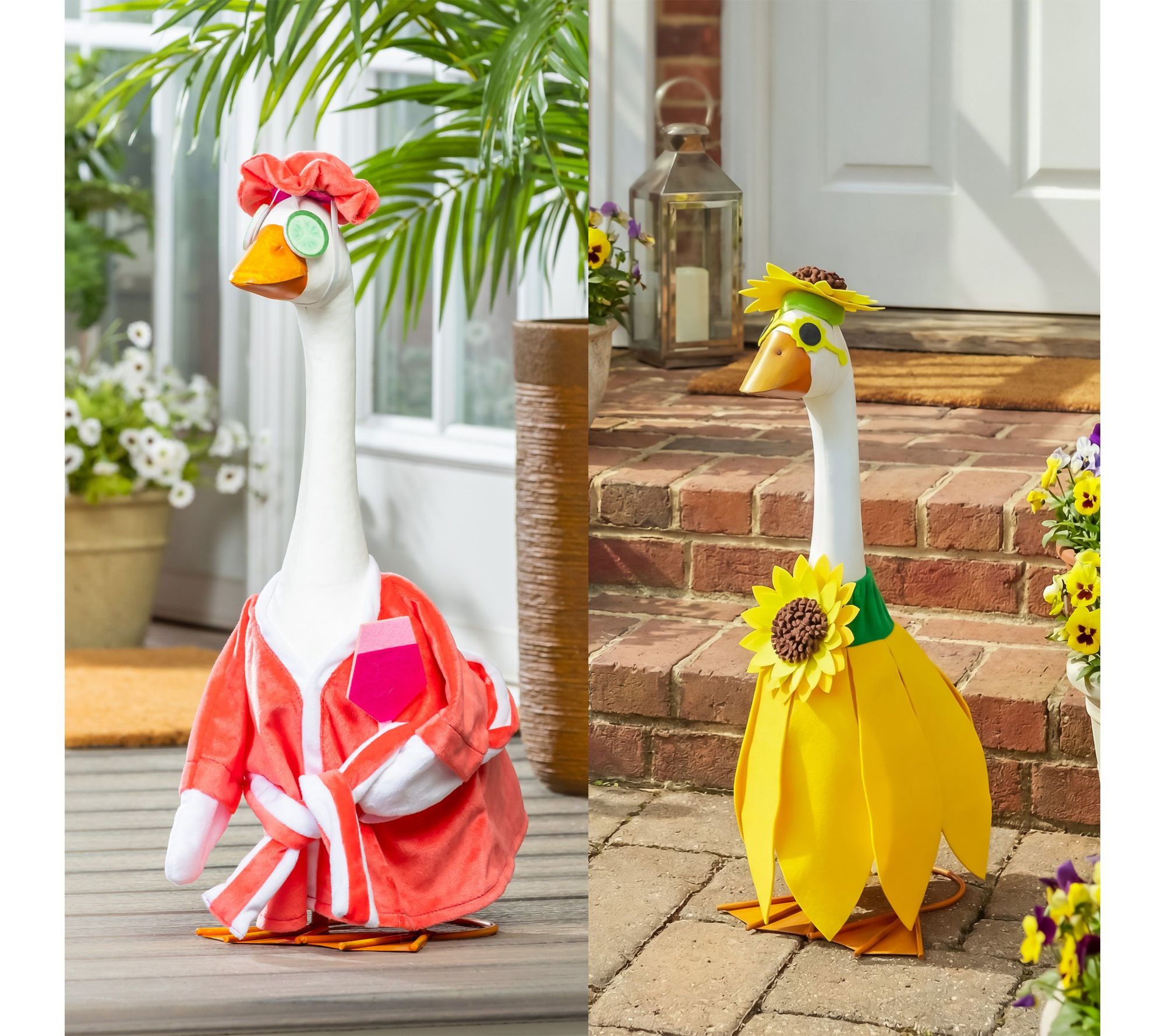 Evergreen Giddy the Porch Goose with Sunflower & Spa Outfits