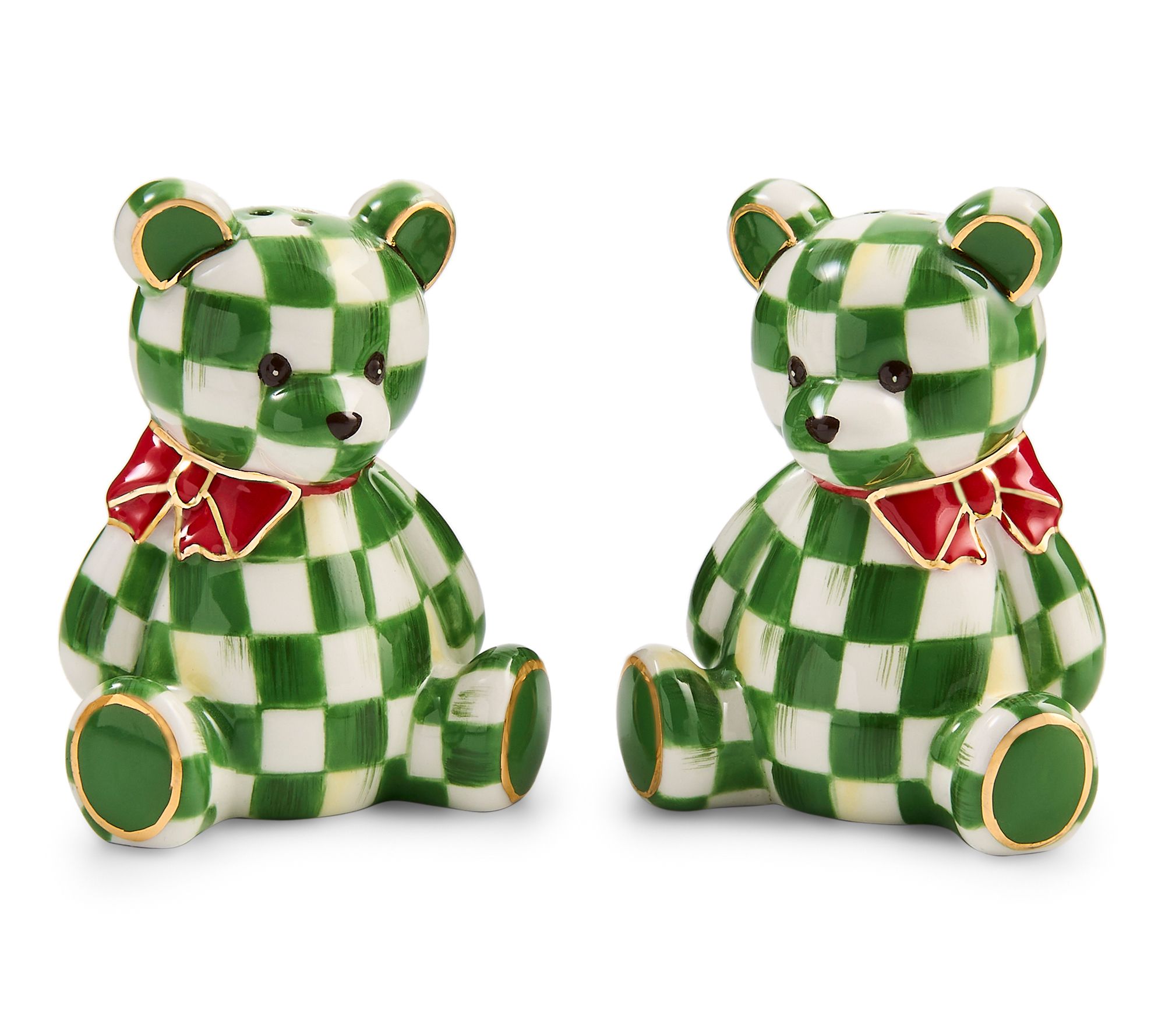 MacKenzie -Childs Emerald Check Holiday Bear Salt & Pepper Set
