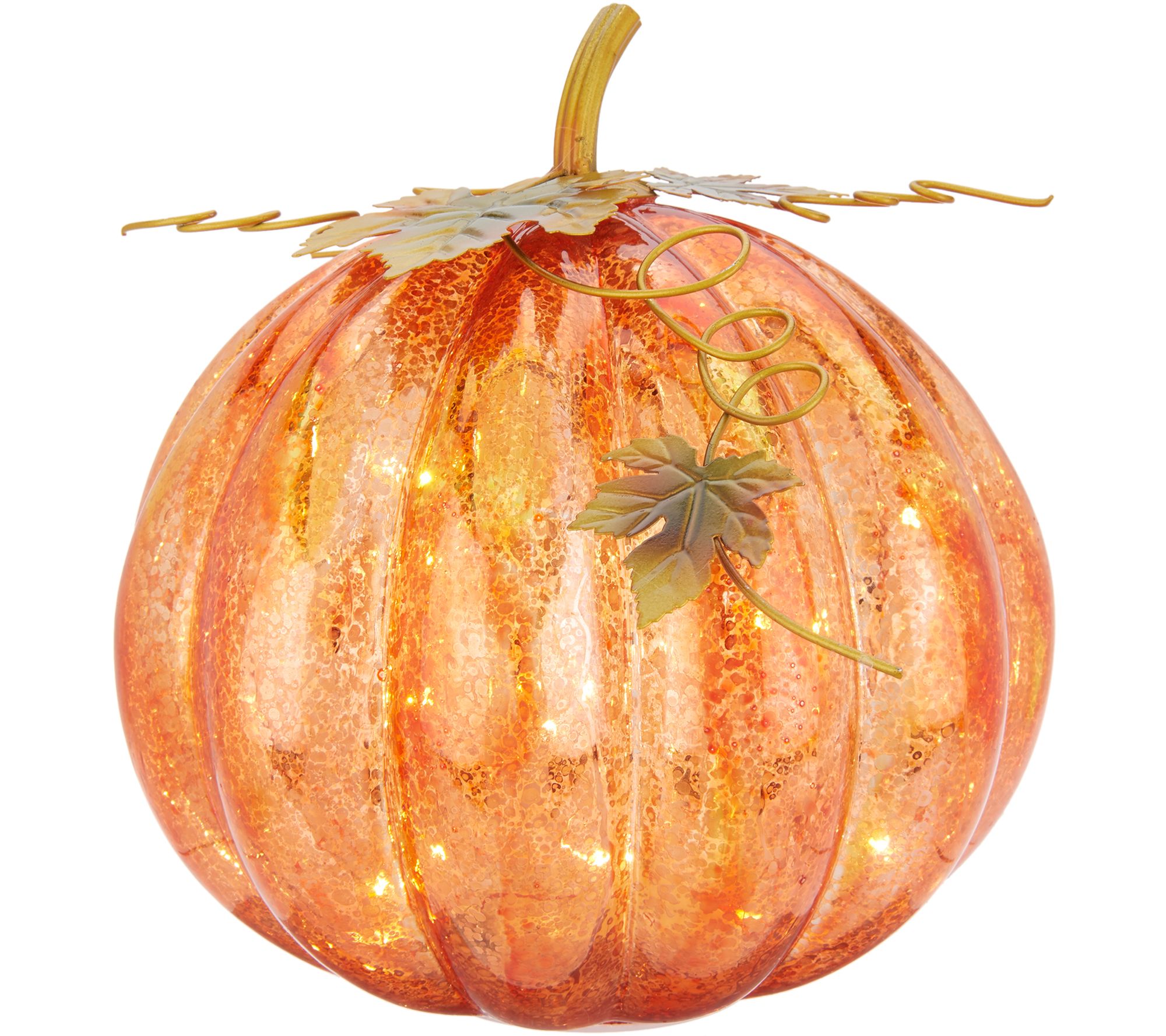 Illuminated Pumpkin or Gourd with Leaves by Valerie - QVC.com