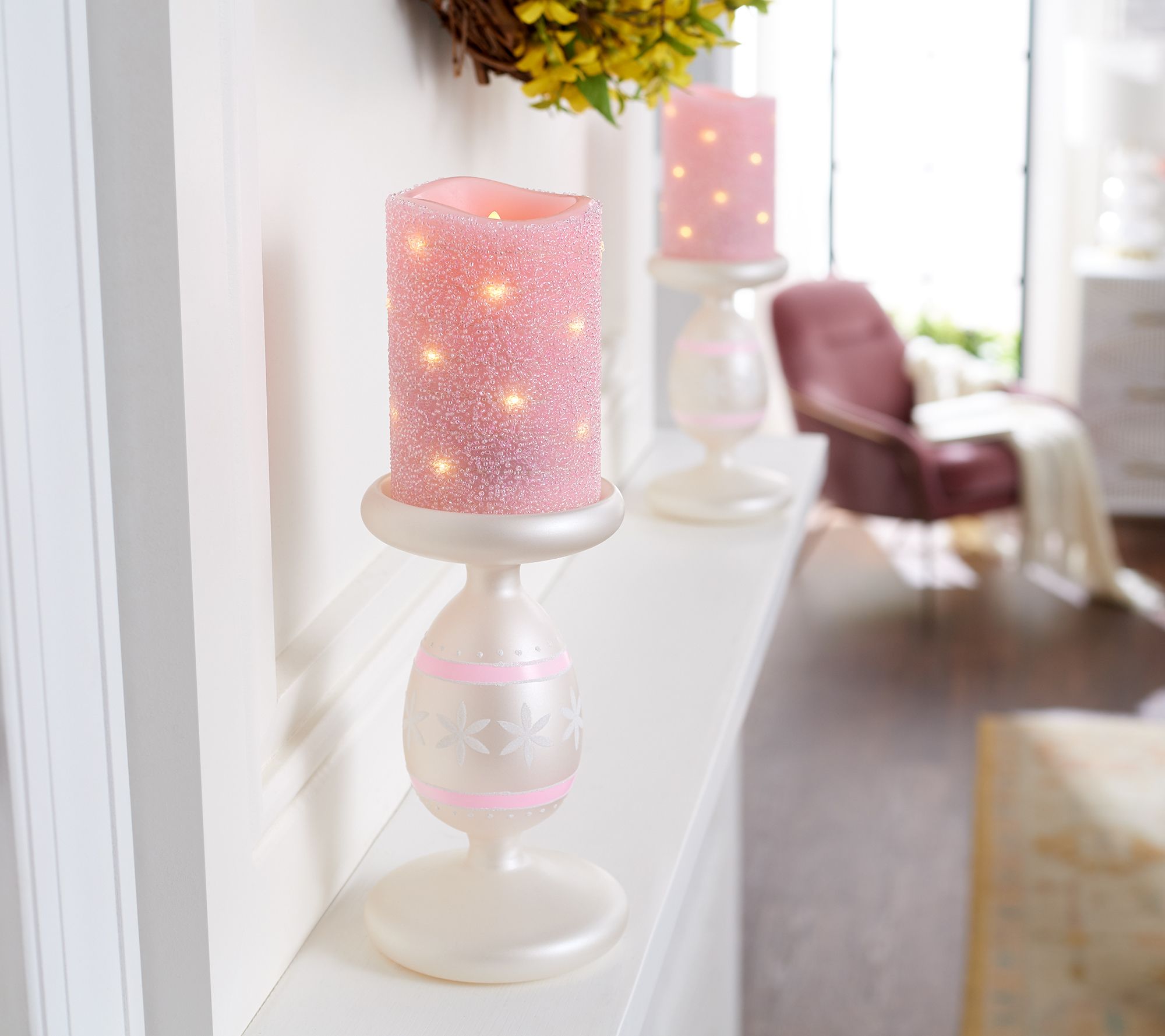 "As Is" Lightscapes S/2 Easter Egg Glass Pedestals w/Swirl Candles