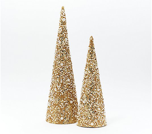 Inspire Me! Home Decor Set of 2 Glitter and Pearl Trees
