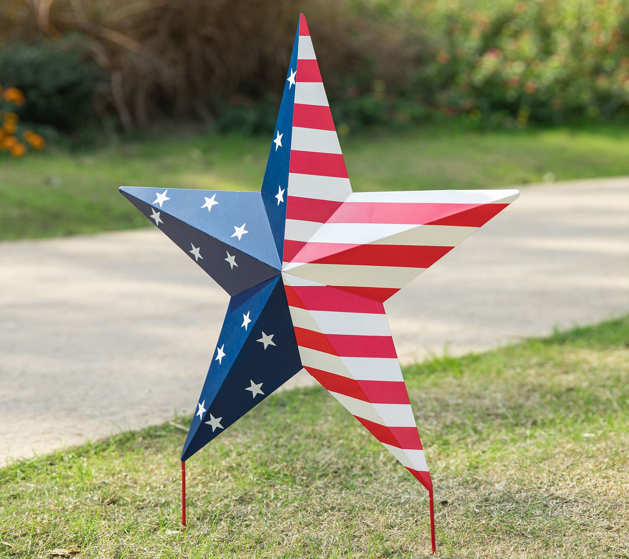 Glitzhome USA Stars & Stripes Metal Patriotic Star Yard Stake - QVC.com