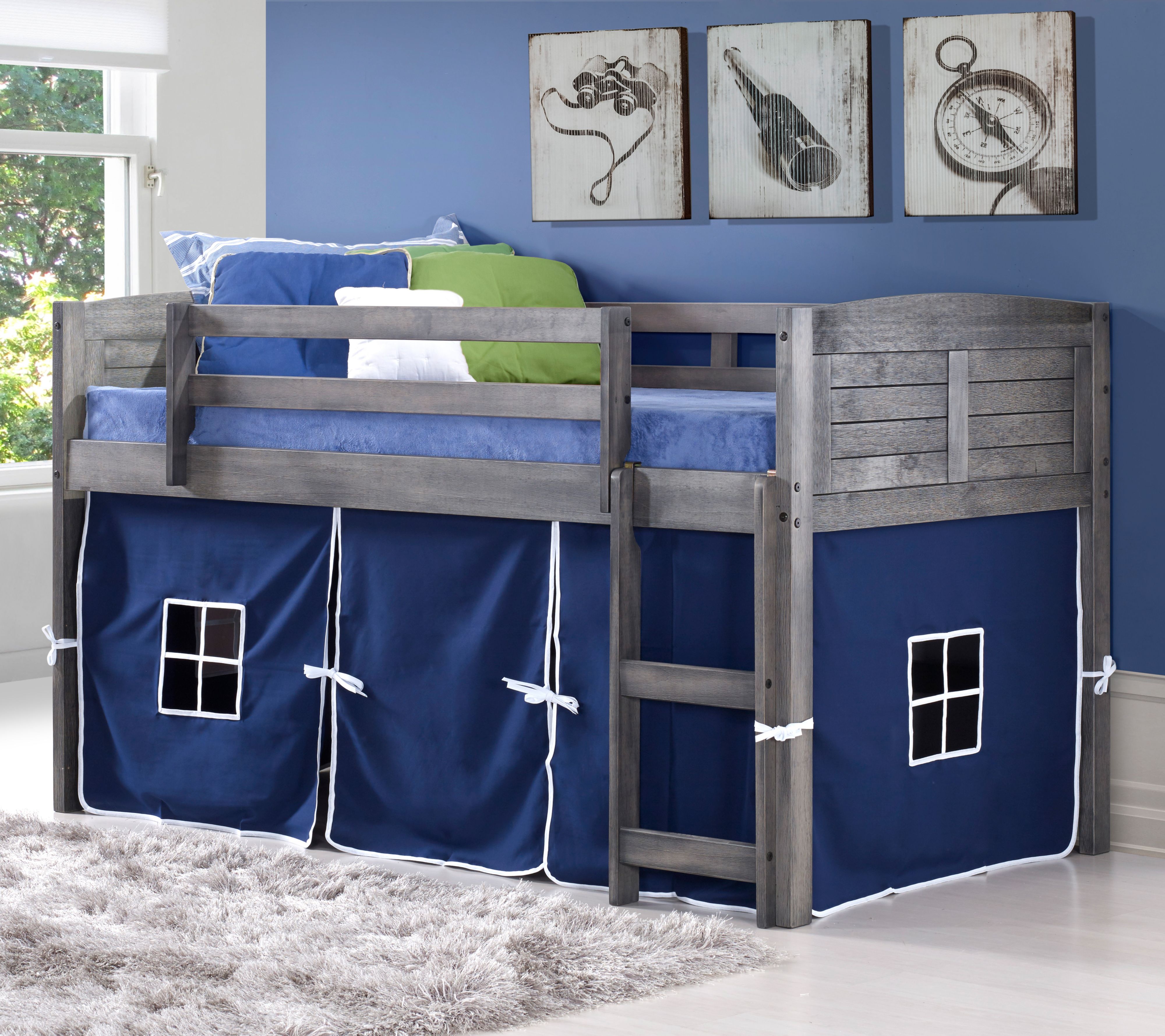 Twin Louver Low Loft Bed w/ Tent Kit