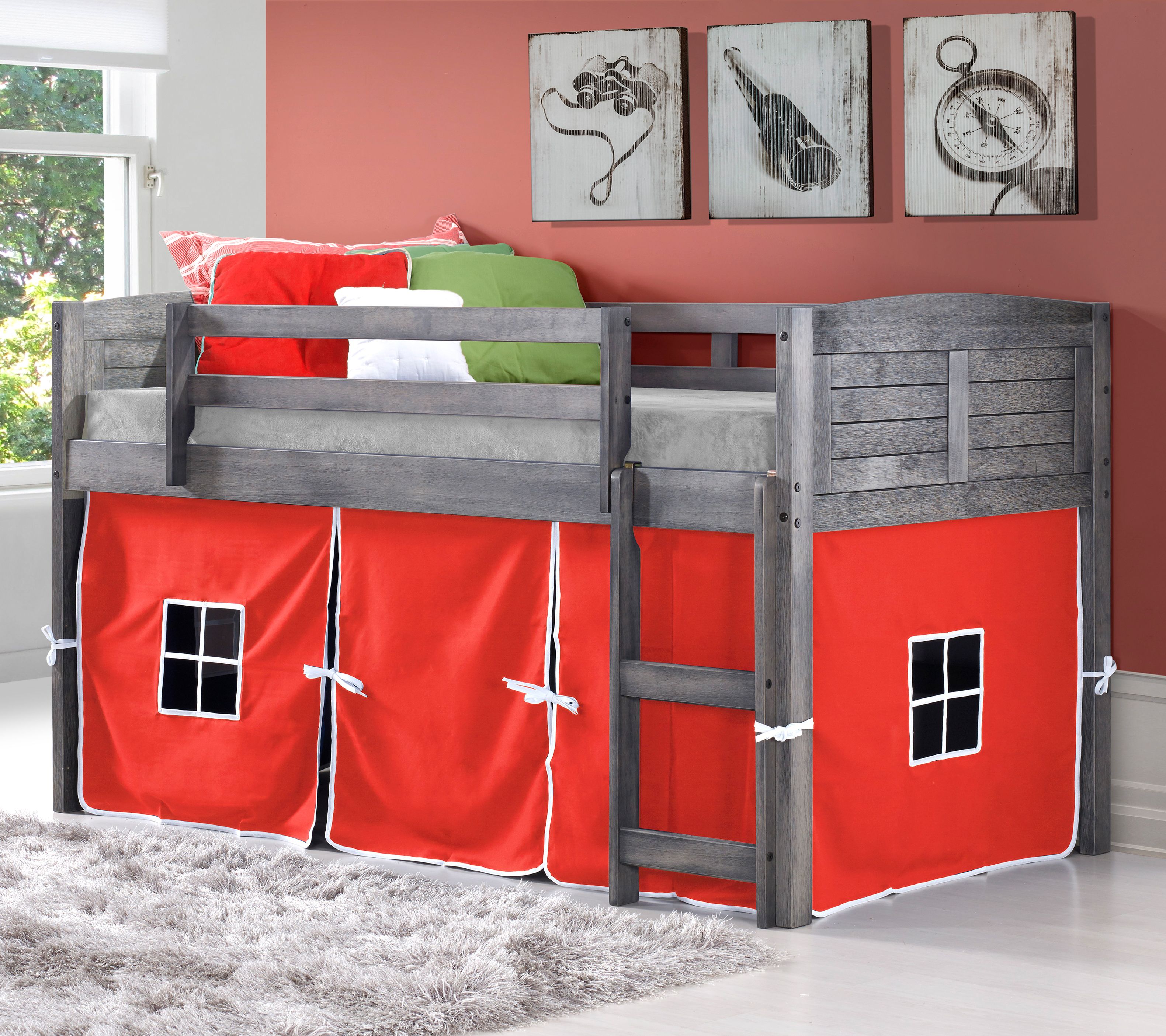 Twin Louver Low Loft Bed w/ Tent Kit