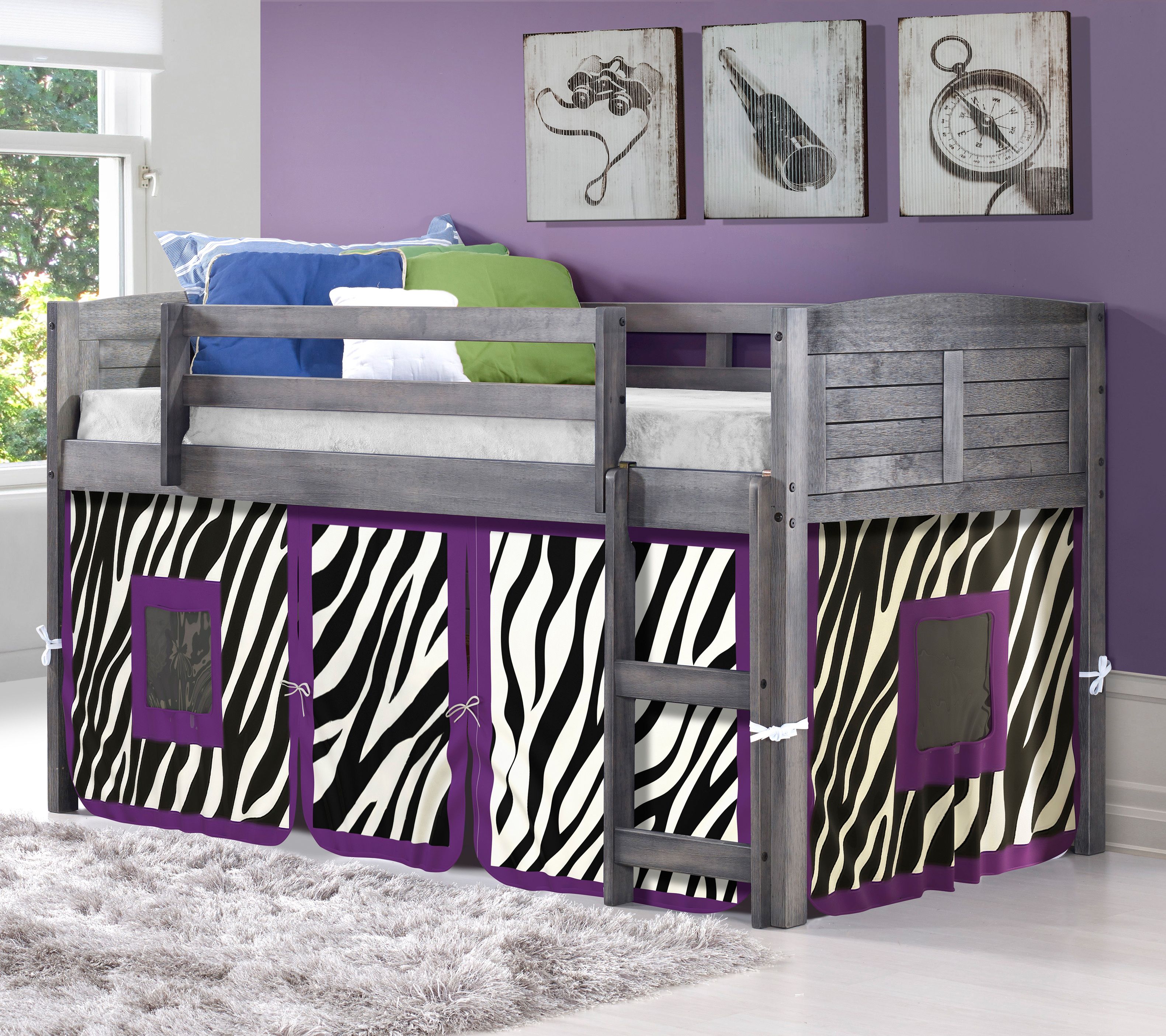 Twin Louver Low Loft Bed w/ Tent Kit