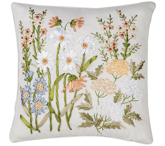 Wildflower Ribbon Art Pillow by Valerie