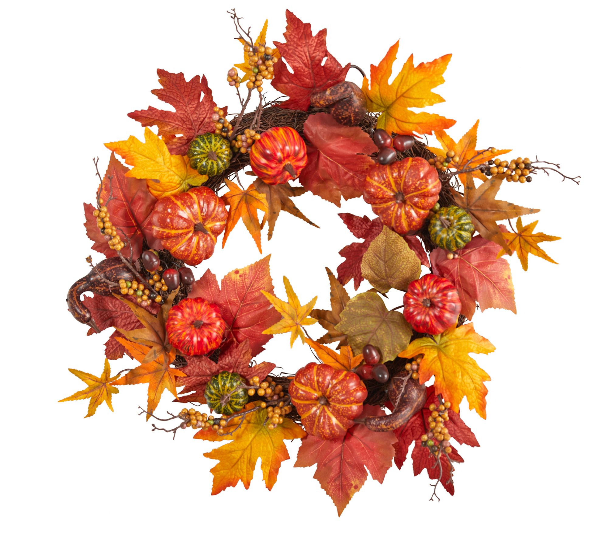 Nearly Natural 24" Autumn Pumpkin & Berries Fall Wreath