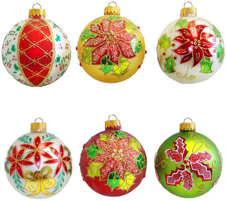 Blown Glass Poinsettia Ball Ornaments by Sterling - Set of 6 - QVC.com