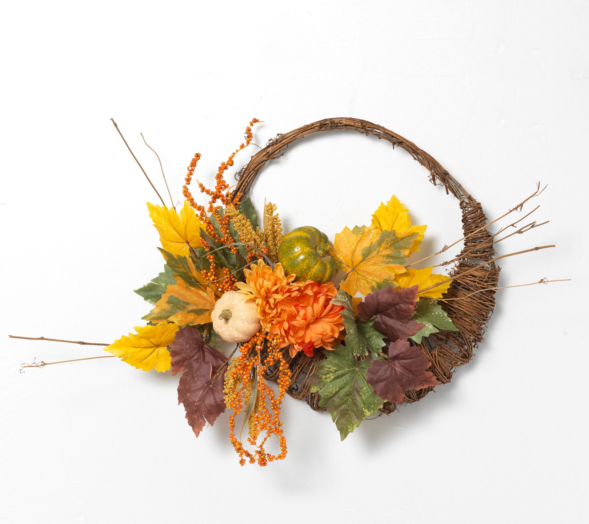 20" Diameter Cornucopia Wreath with Pumpkins byGerson Co.