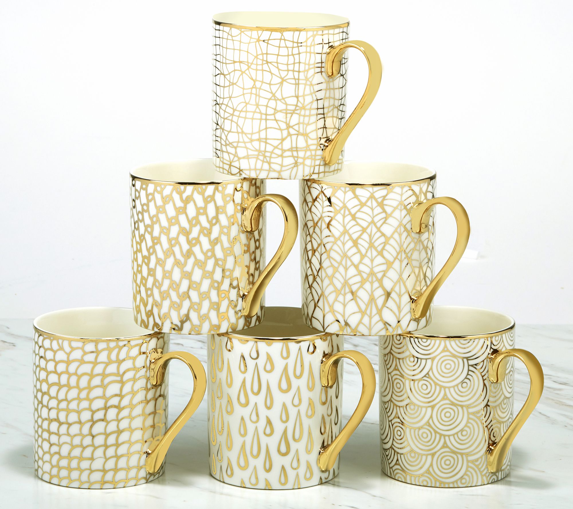 Certified International Set Of 6 Gold Plated Mugs