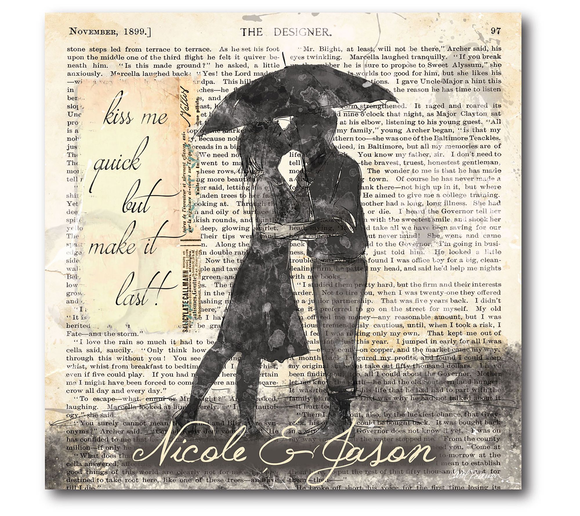  Courtside Market Romance in the Rain II 16x16 Canvas Wall Art