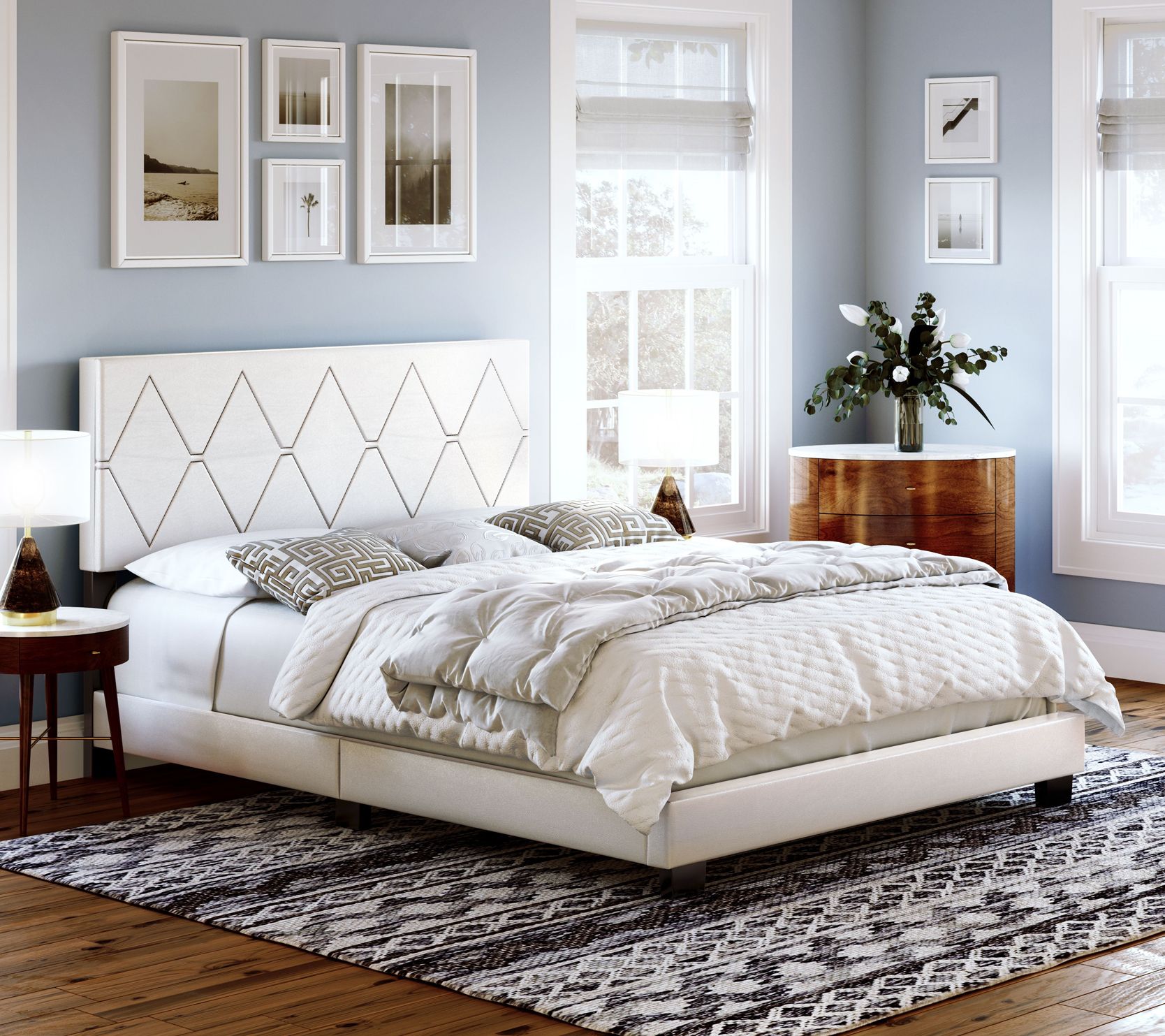 Diamond 4-Slat Upholstered Bed Frame with Headboard - Queen - QVC.com