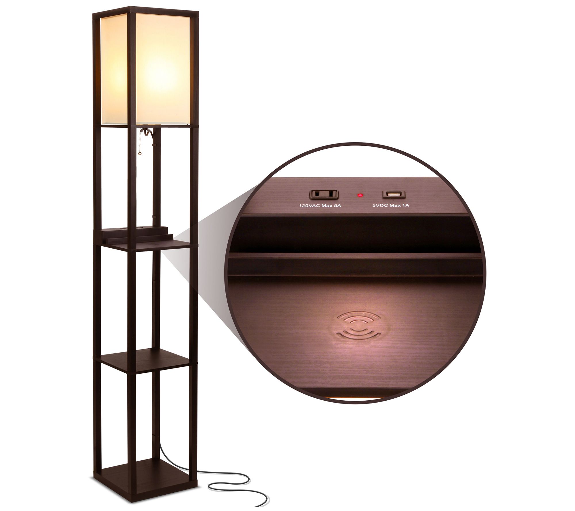 Brightech Maxwell Wireless Charger 63 in. LED Shelf Floor Lamp