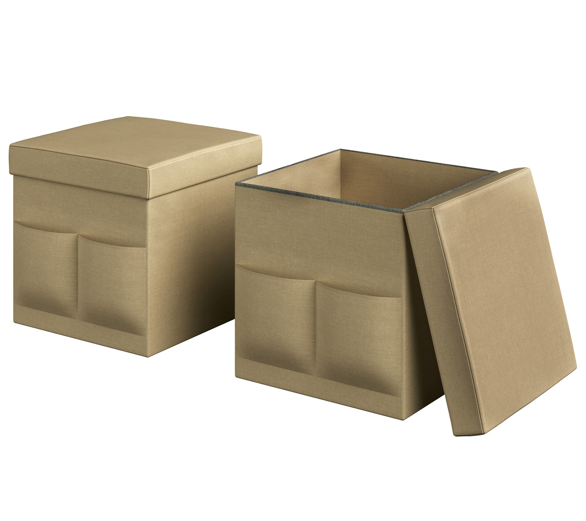 Lavish Home Set of 2 Ottomans w/Storage Pockets 15" Folding