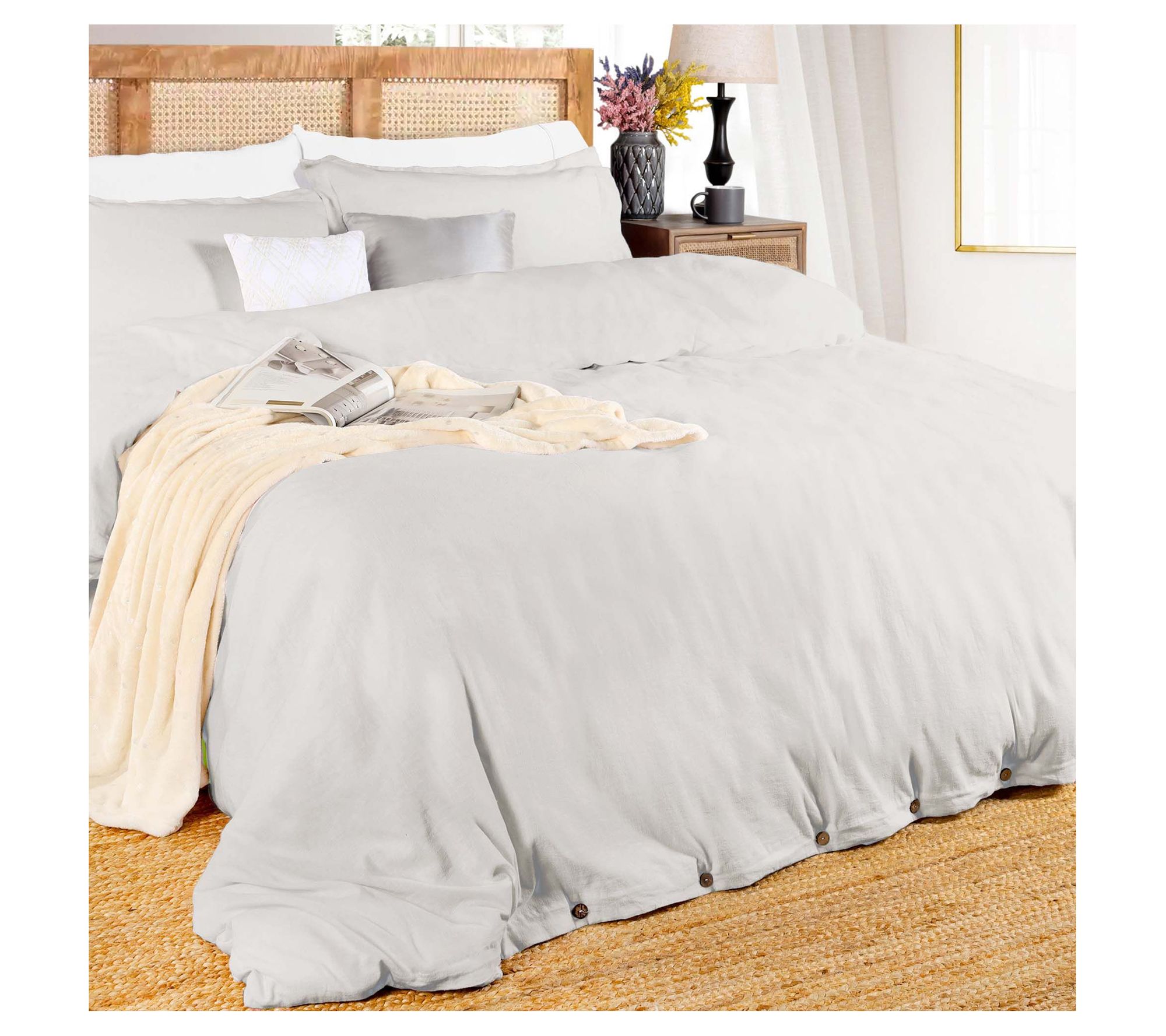 Superior Cotton Linen Blend Solid 3-Piece Duvet  Cover Set, KC