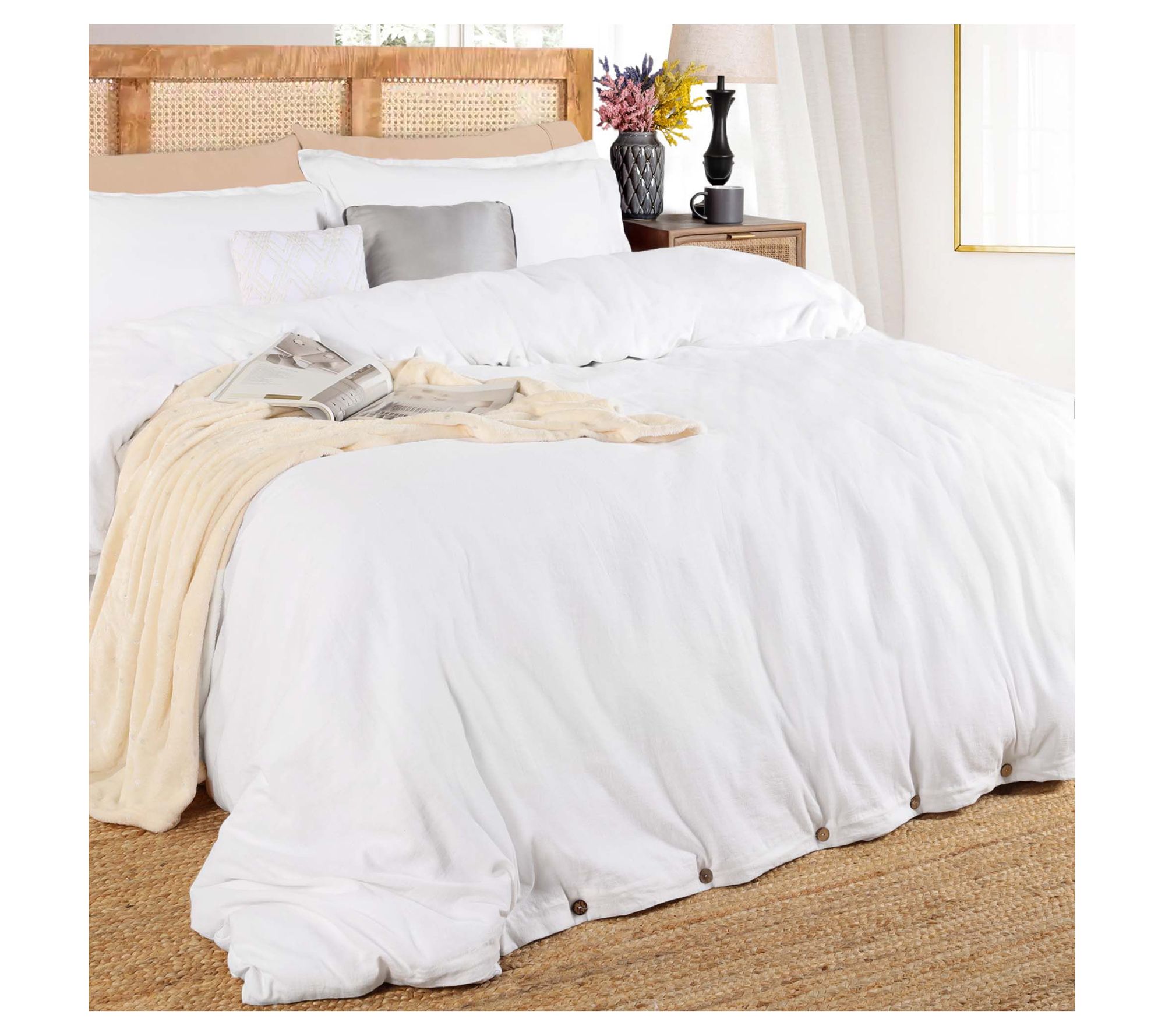 Superior Cotton Linen Blend Solid 3-Piece Duvet  Cover Set, KC