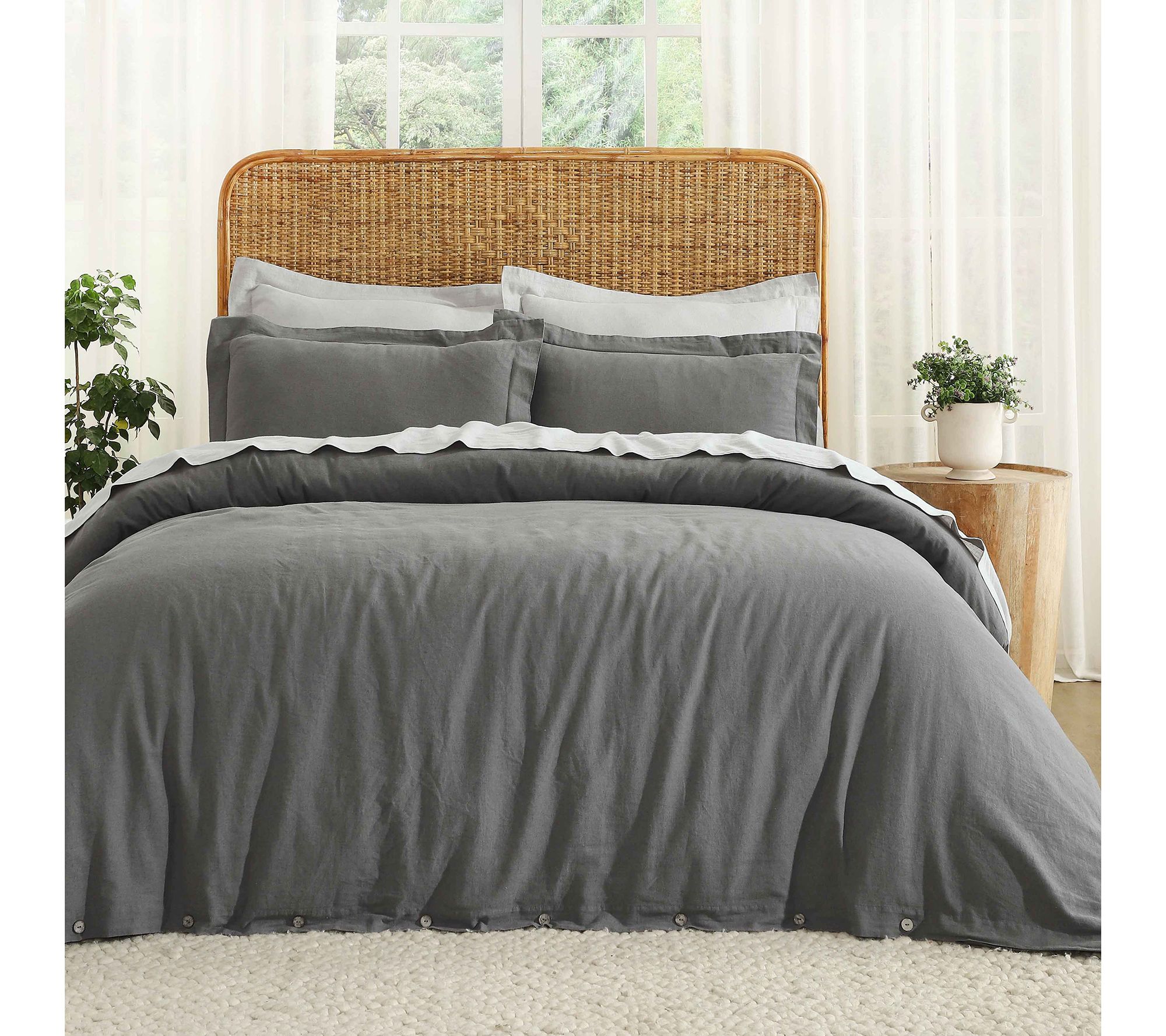 Superior Cotton Linen Blend Solid 3-Piece Duvet  Cover Set, KC