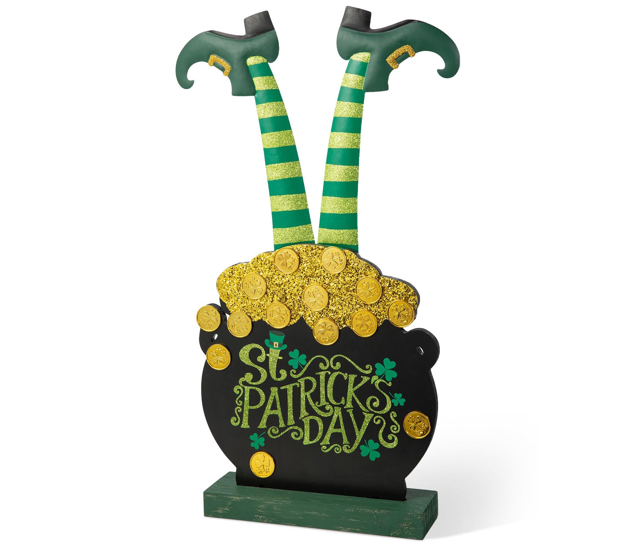 Glitzhome 24'' St. Patrick's Leprechaun Pot ofold Porch Sign