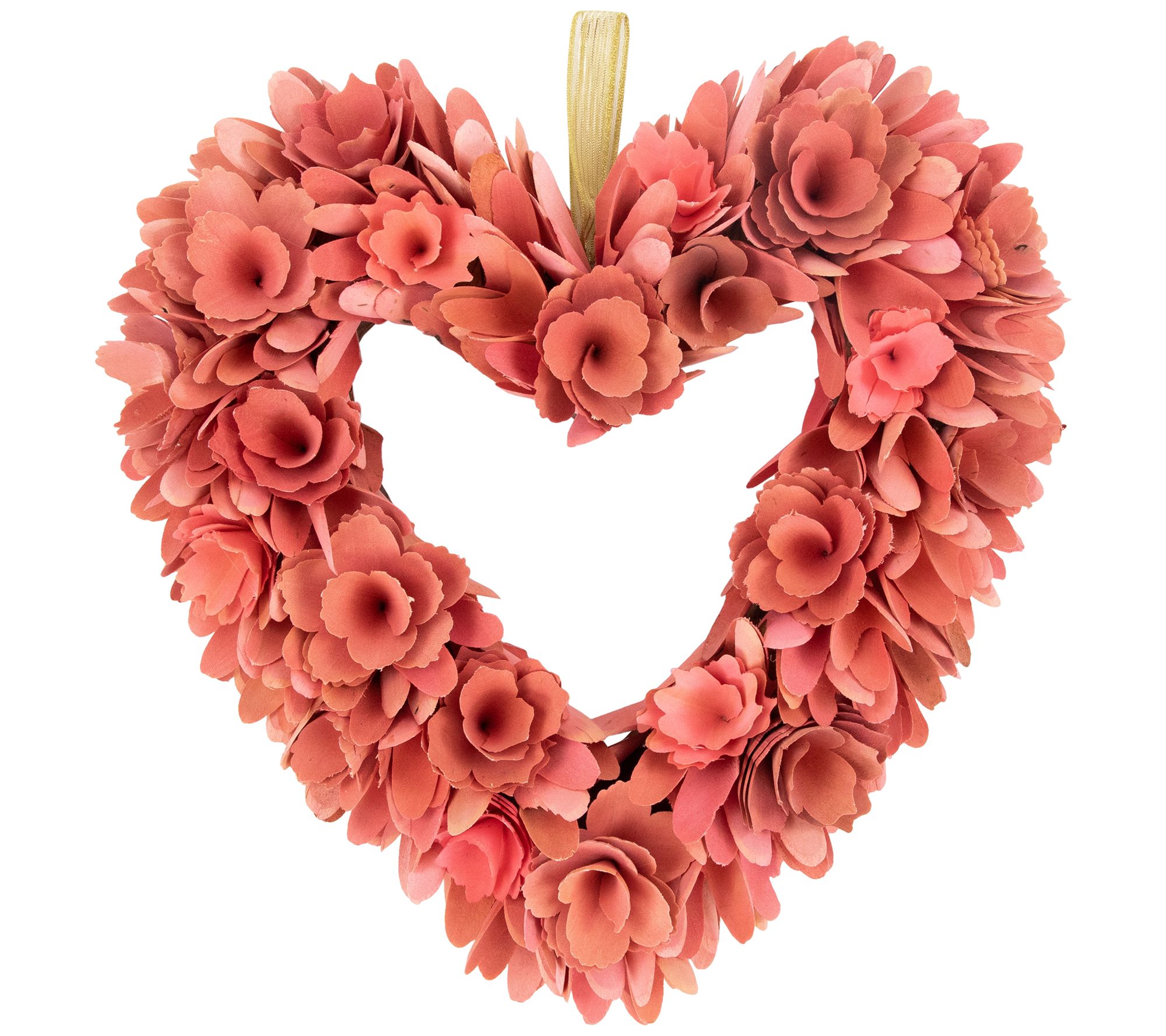 Northlight Salmon Pink Valentine's Wooden Floral Heart Wreath