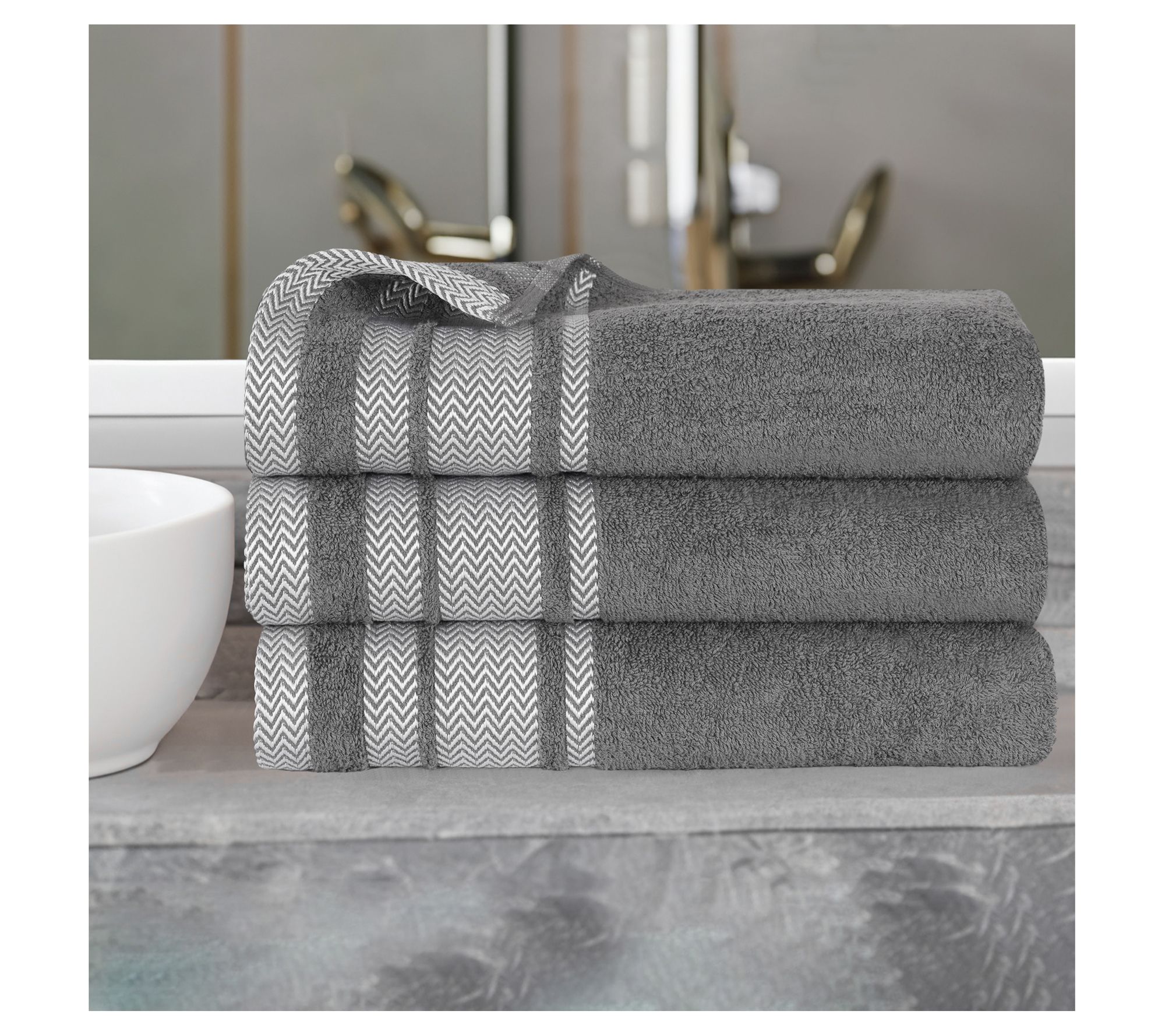 Superior Zero Twist Cotton Dobby Border Soft 3-PC Bath Towels
