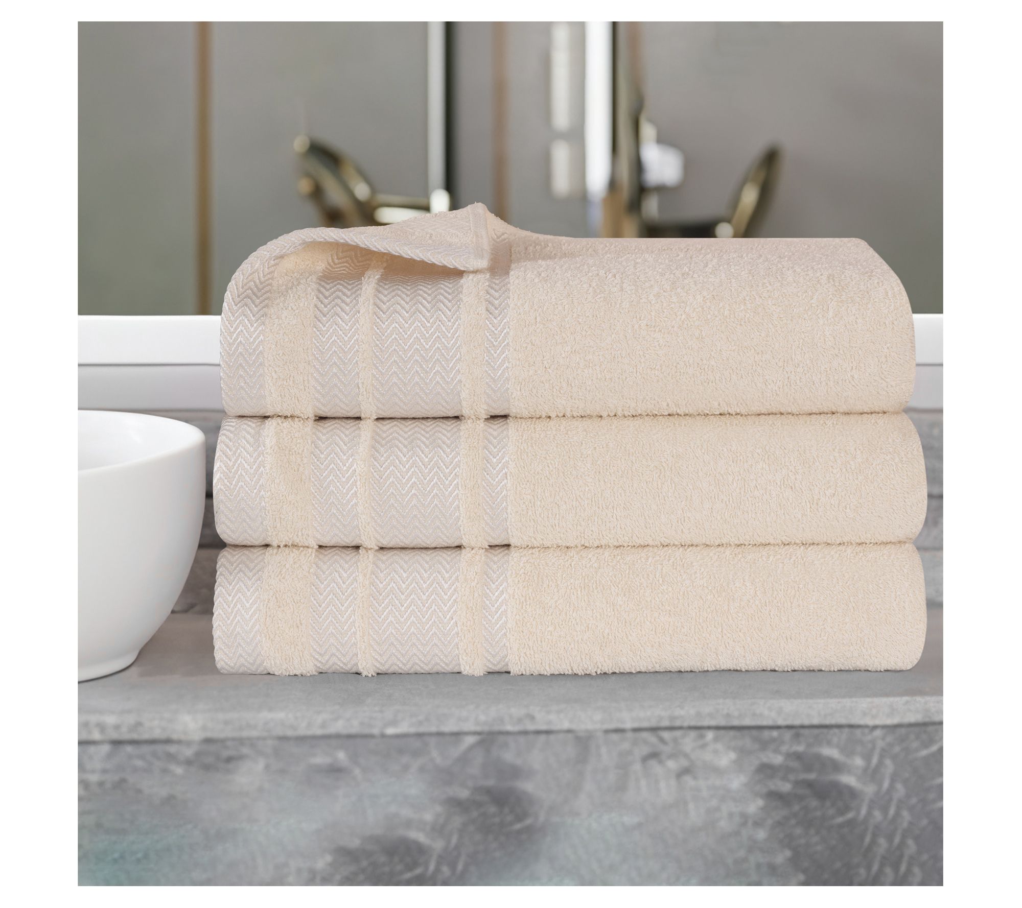 Superior Zero Twist Cotton Dobby Border Soft 3-PC Bath Towels