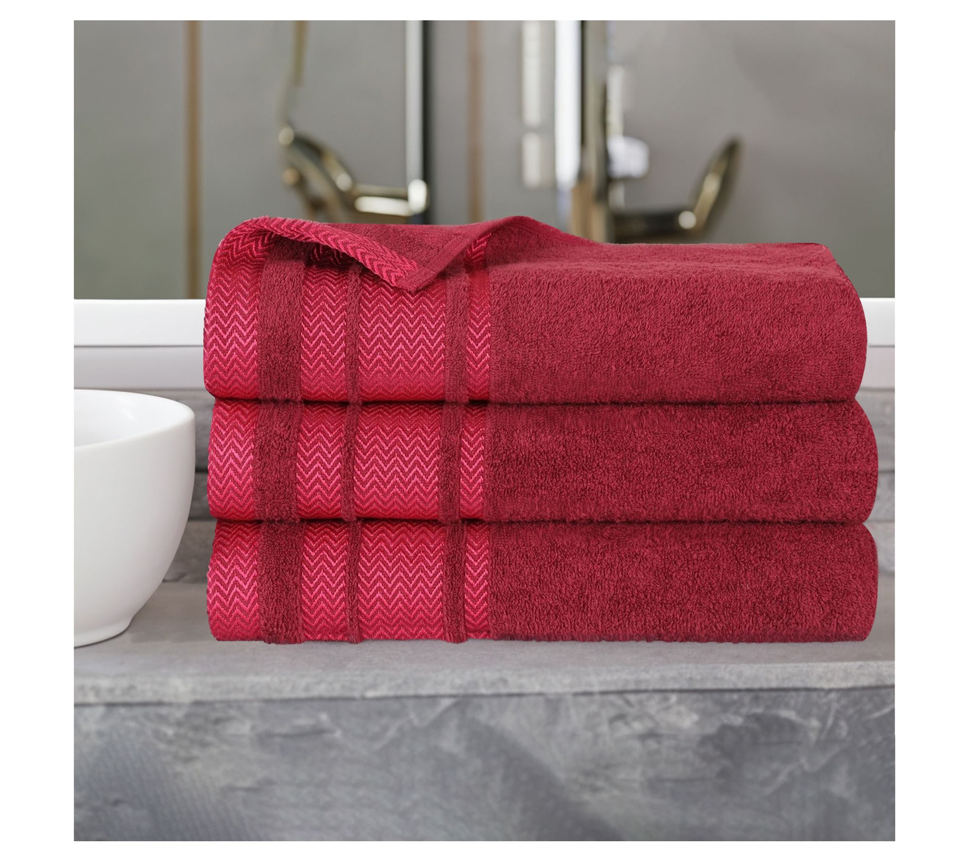 American Soft Linen Bath Towel Set 100% Turkish Cotton 3 Piece Towels for Bathroom- Burgundy Red