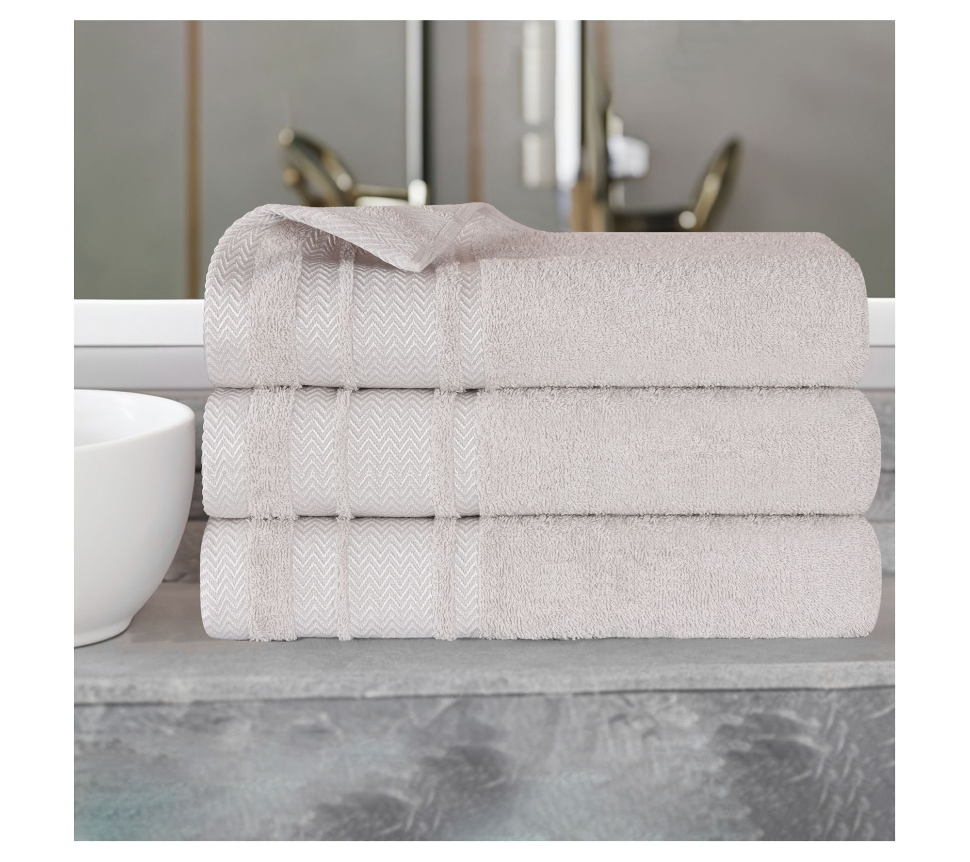 Superior Zero Twist Cotton Dobby Border Soft 3-PC Bath Towels