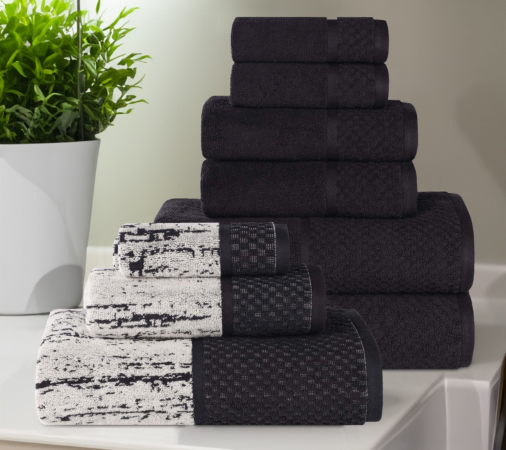 Superior Cotton Soft Absorbent Two Toned 9 Piece Towel Set