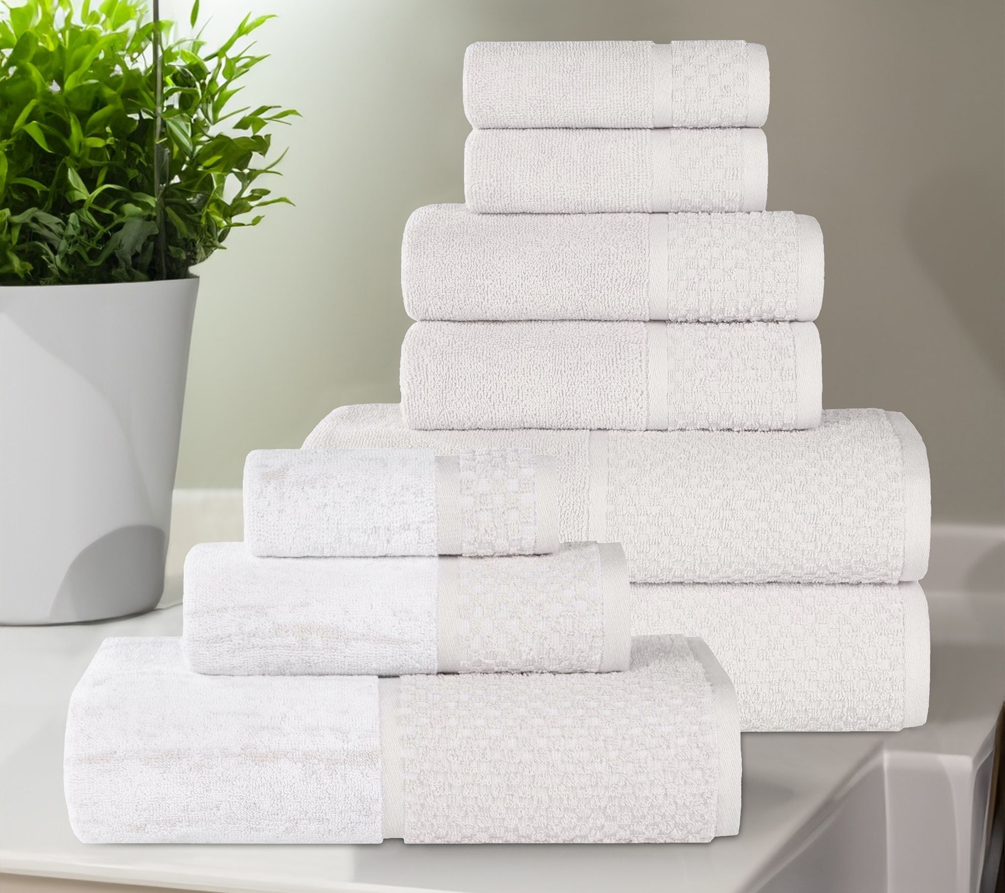 Superior Cotton Soft Absorbent Two Toned 9 Piece Towel Set