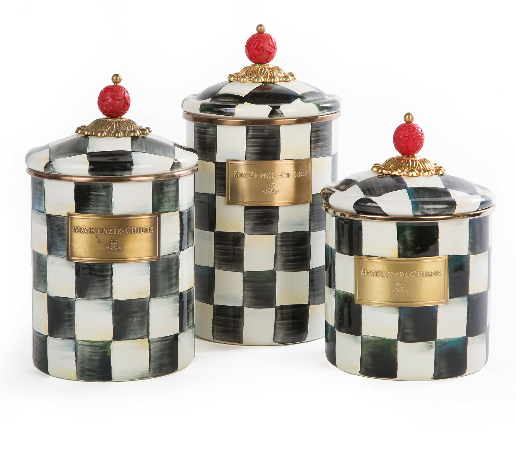 "As Is" Mackenzie- Childs Set of 3 Enamel Canisters