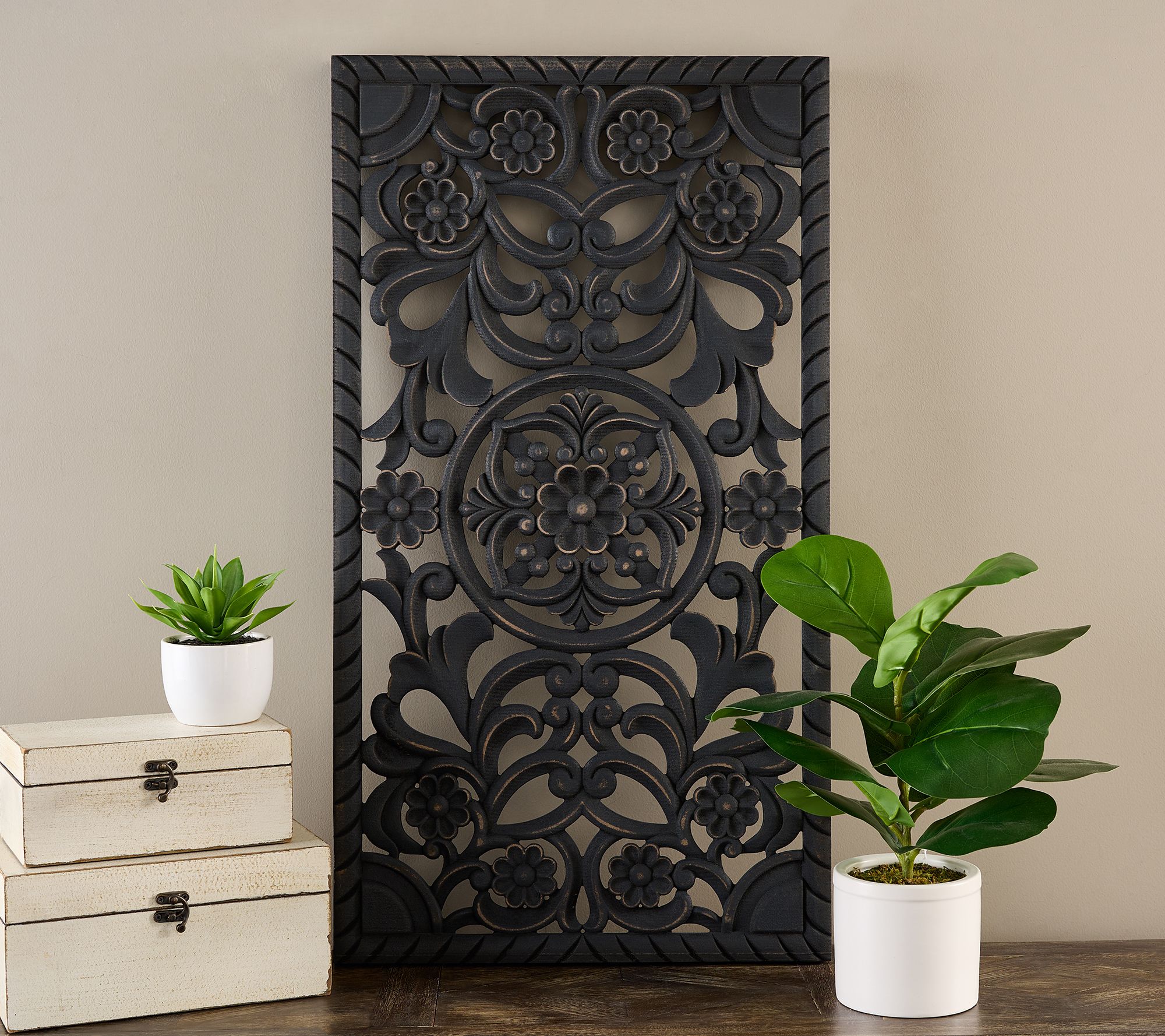 31" Rectangular Carved Wooden Wall Art by Valerie