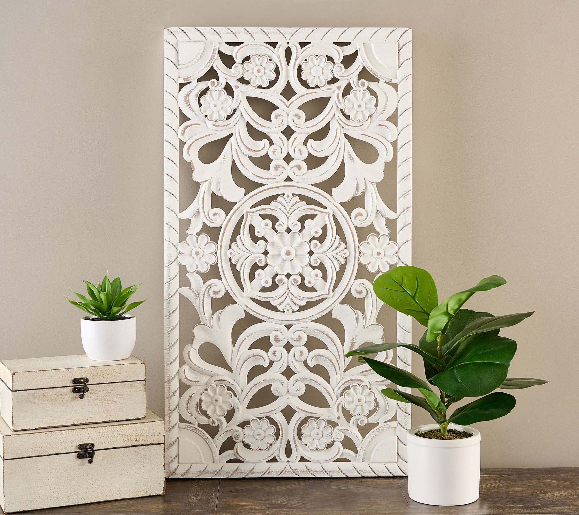 31" Rectangular Carved Wooden Wall Art by Valerie