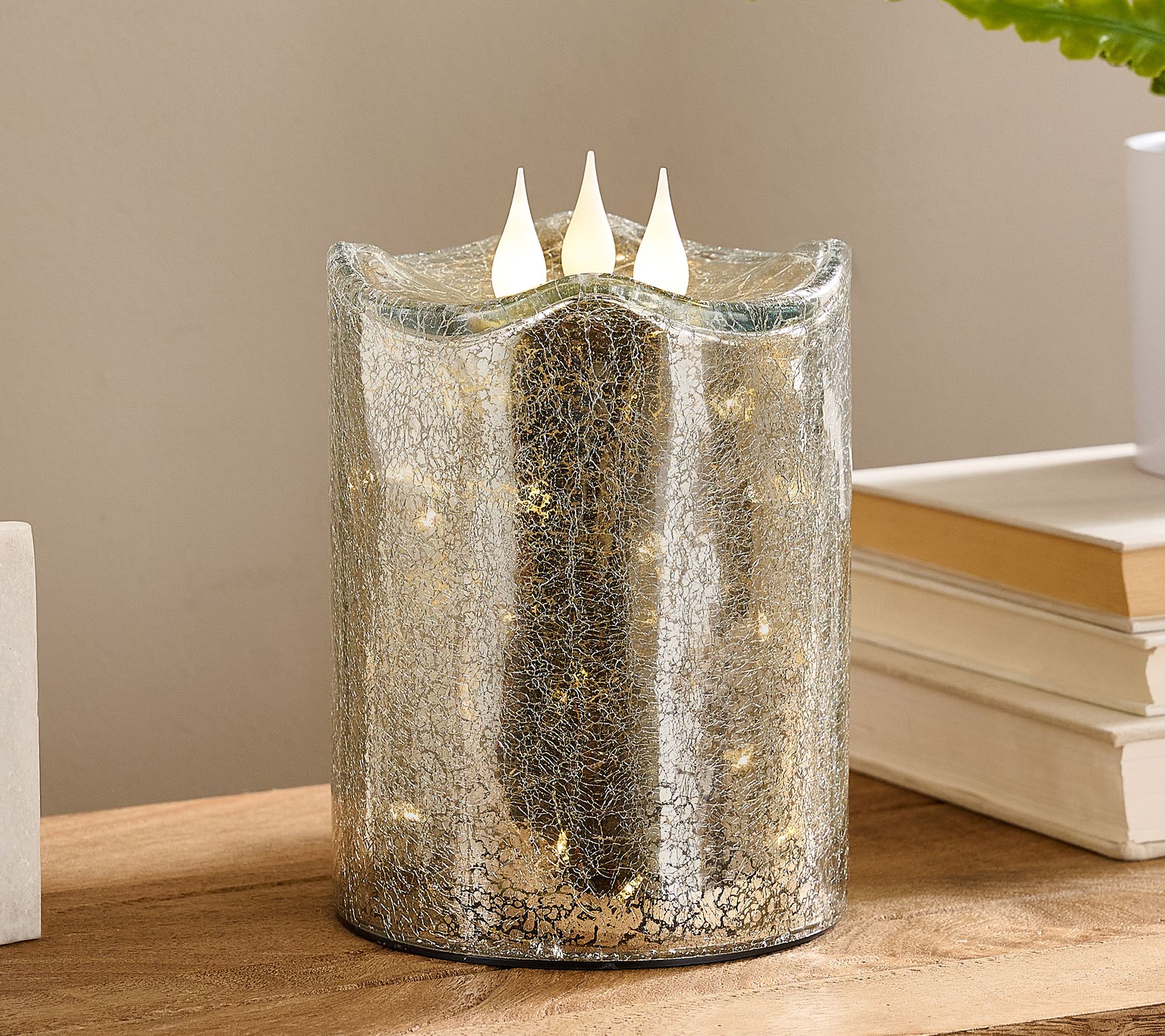 "As Is" 3-Wick Illuminated 7" Crackle Glass Candle by Valerie