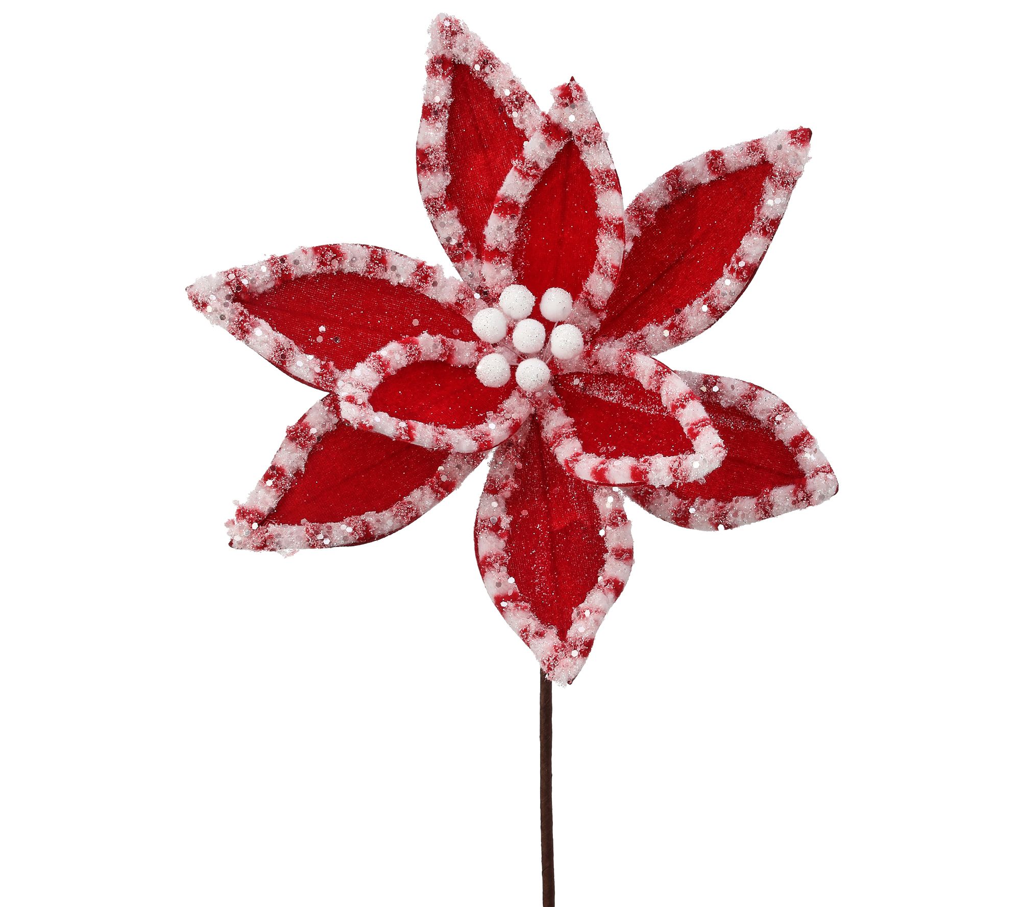 22" Candy With Snow Glitter Po insettia Stem B y Valerie