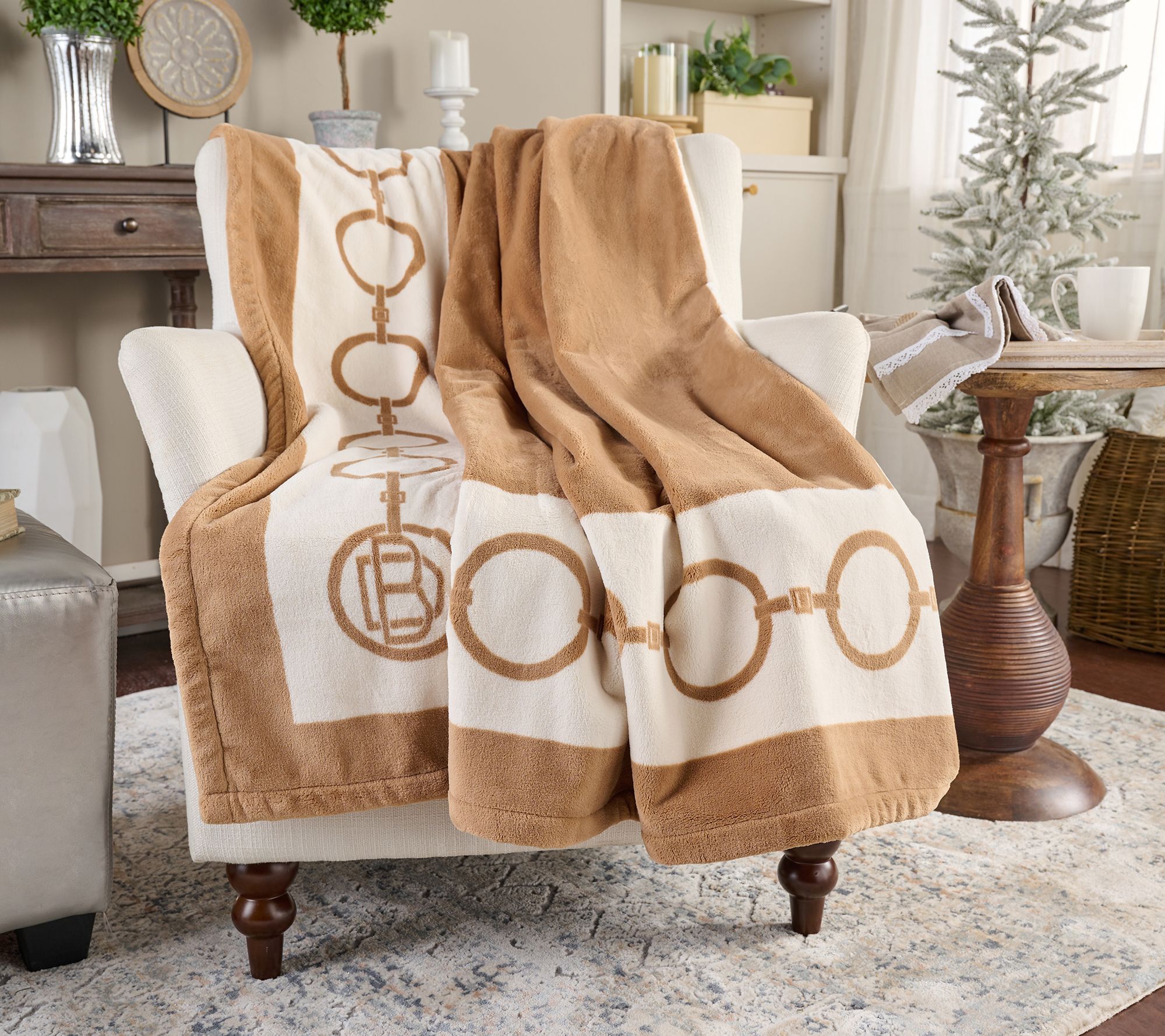"As Is" Hotel du Cobb 60x70 Printed Border Plush Throw by Dennis Basso