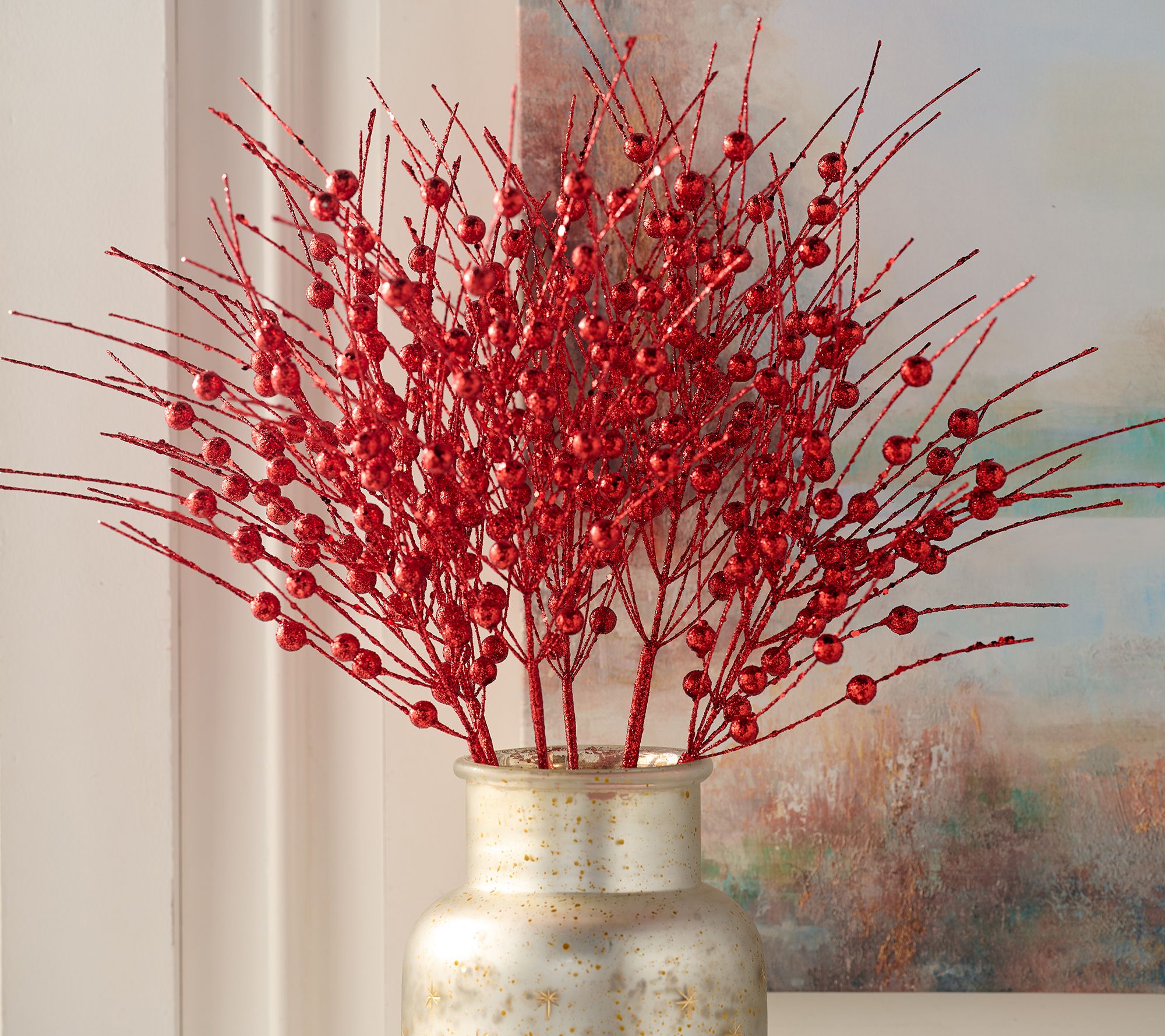 Set of 6 Glittered Berry Stems by Valerie