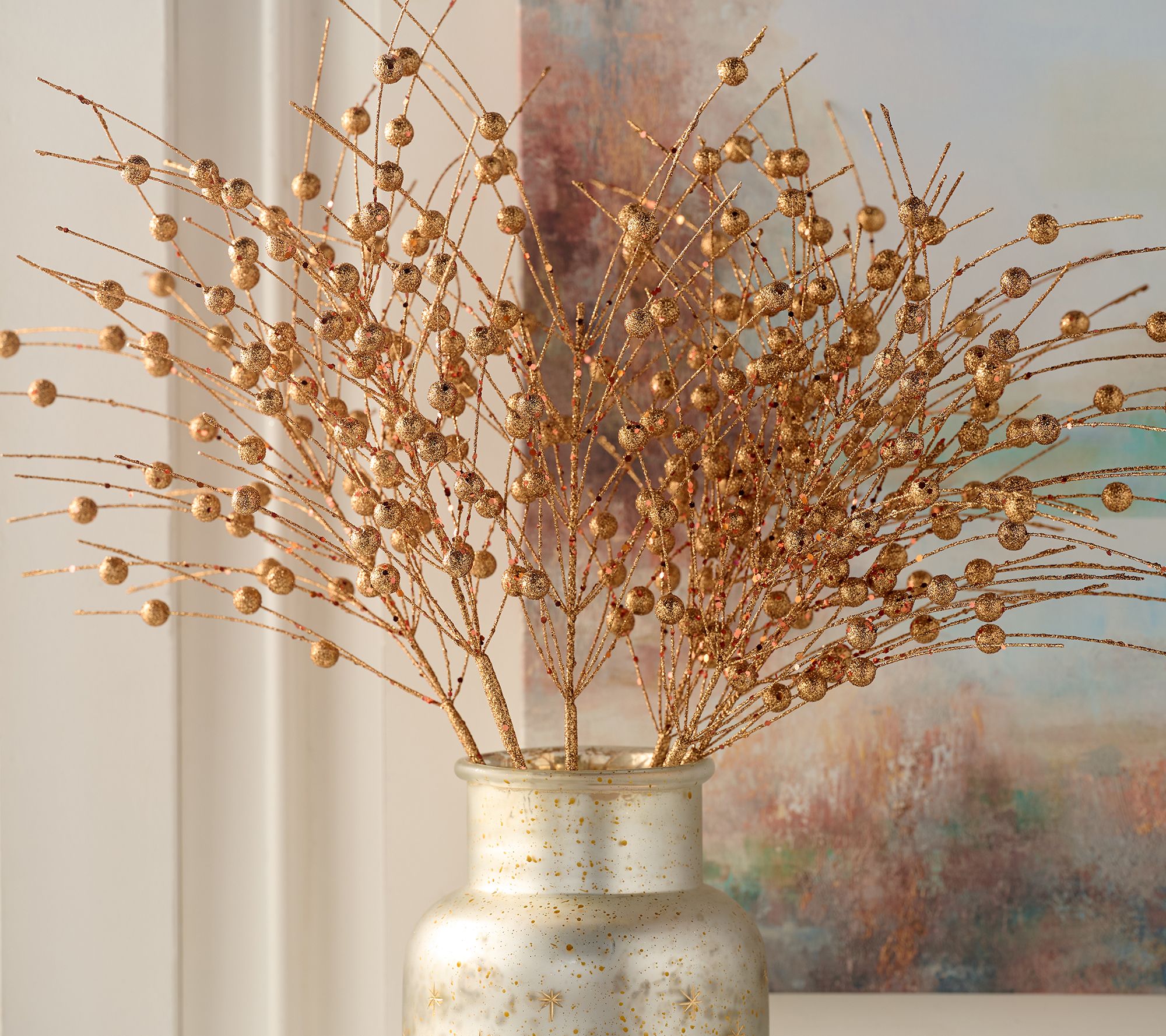 Set of 6 Glittered Berry Stems by Valerie