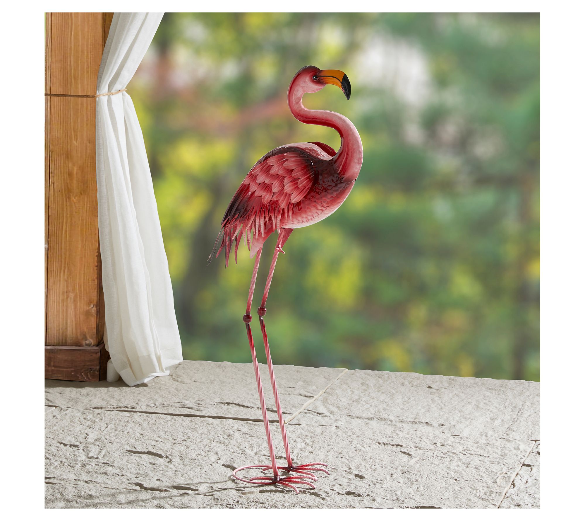 Glitzhome 35" Metal Standing Flamingo Garden Statue W/ Stakes