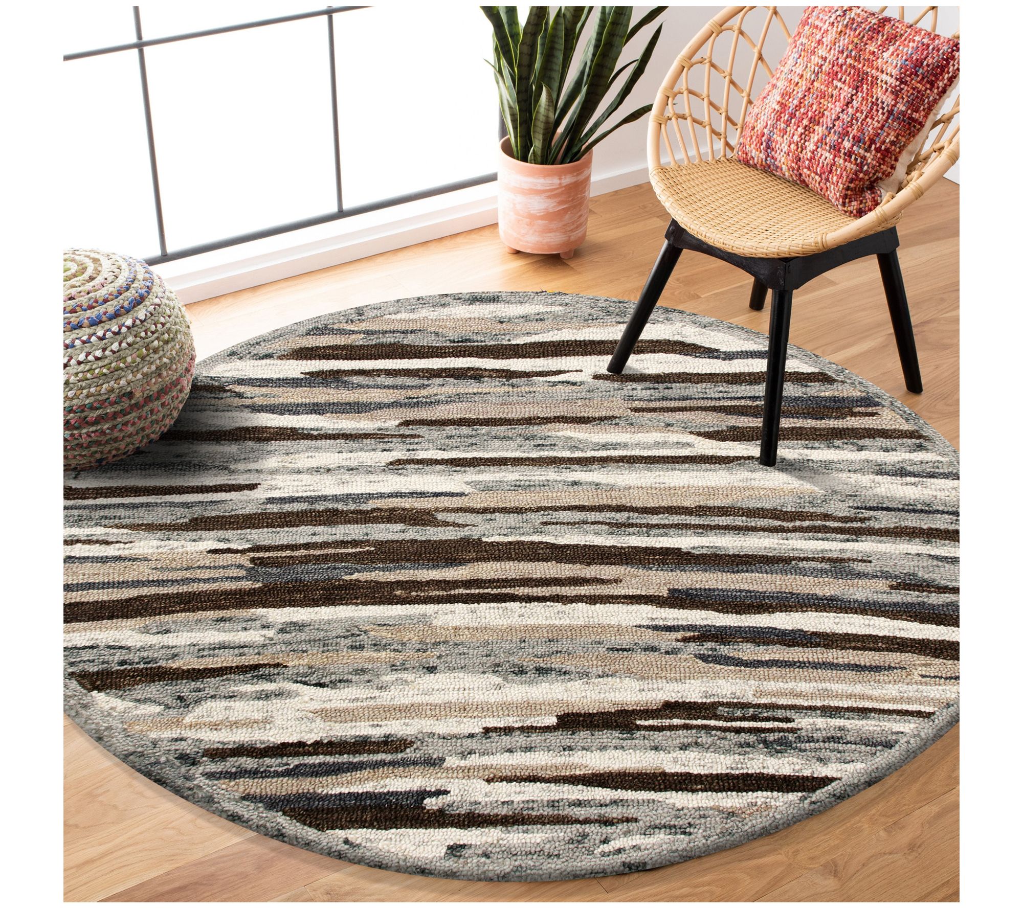 Ox Bay Modern Striped Hand-Tufted Wool Indoor Rug, 4' Round