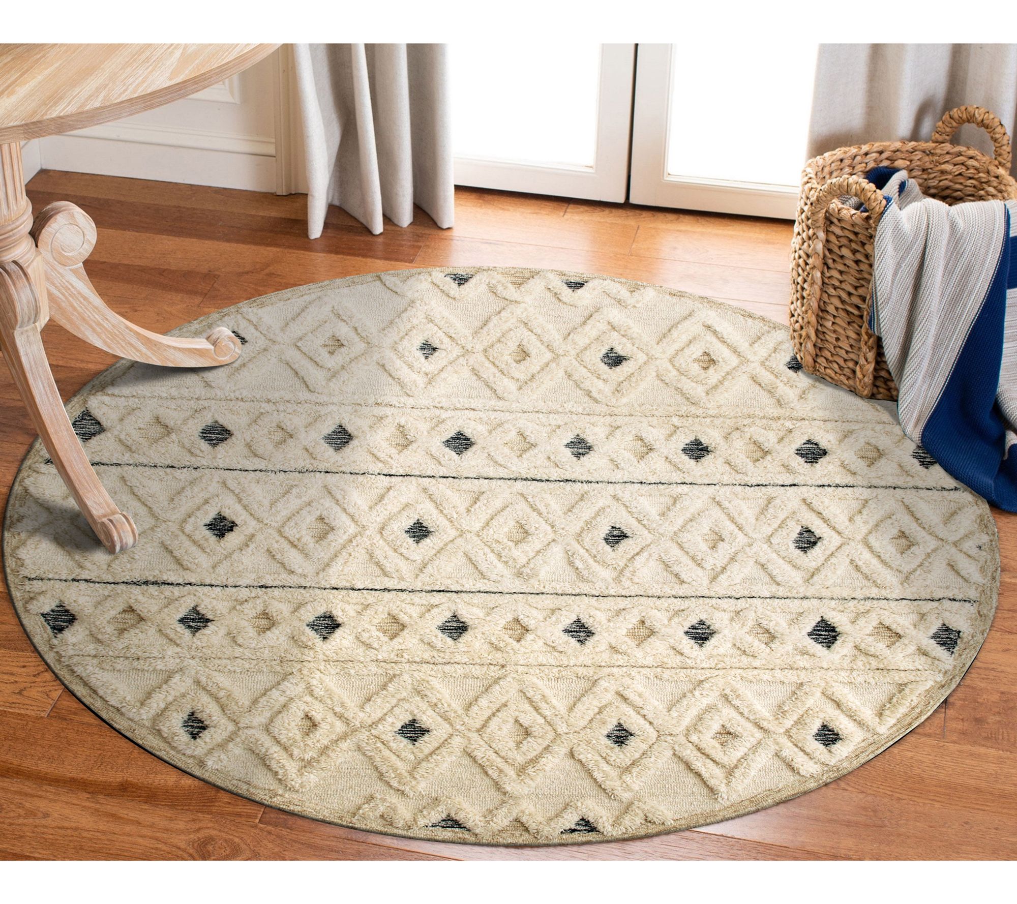 Ox Bay Shag Geometric Hand-Tufted  Wool IndoorRug, 6' Round