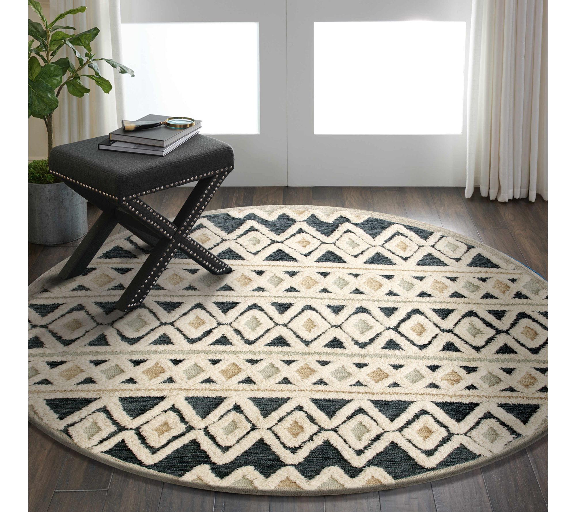 Ox Bay Shag Geometric Hand-Tufted  Wool IndoorRug, 6' Round